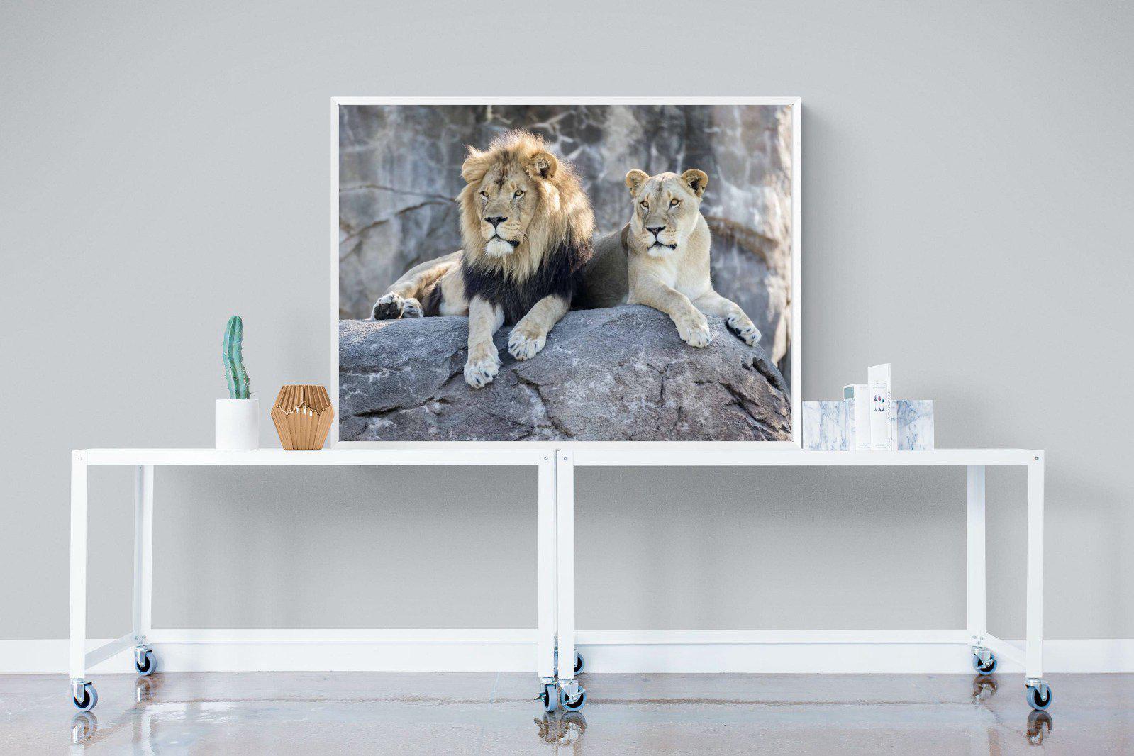 Lion & Lioness-Wall_Art-120 x 90cm-Mounted Canvas-White-Pixalot