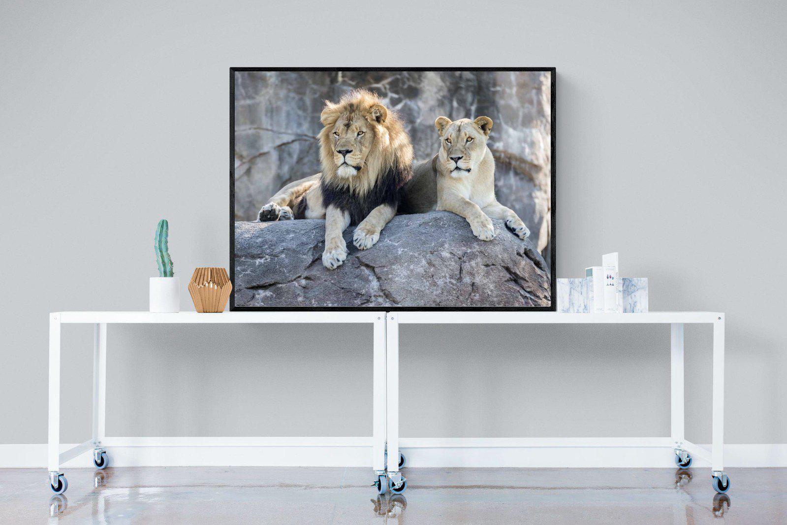 Lion & Lioness-Wall_Art-120 x 90cm-Mounted Canvas-Black-Pixalot