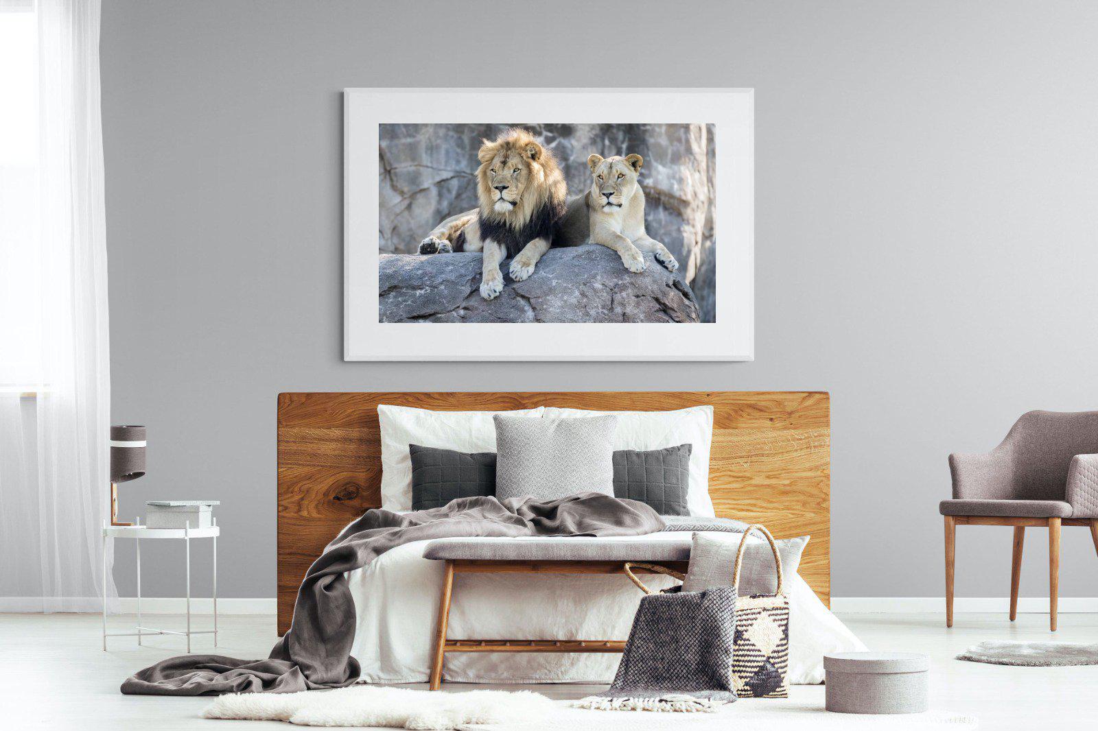 Lion & Lioness-Wall_Art-150 x 100cm-Framed Print-White-Pixalot
