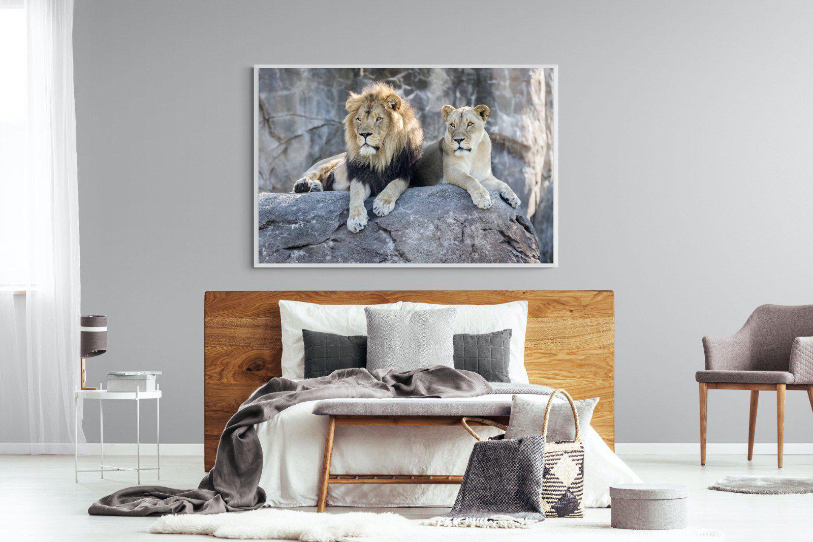 Lion & Lioness-Wall_Art-150 x 100cm-Mounted Canvas-White-Pixalot