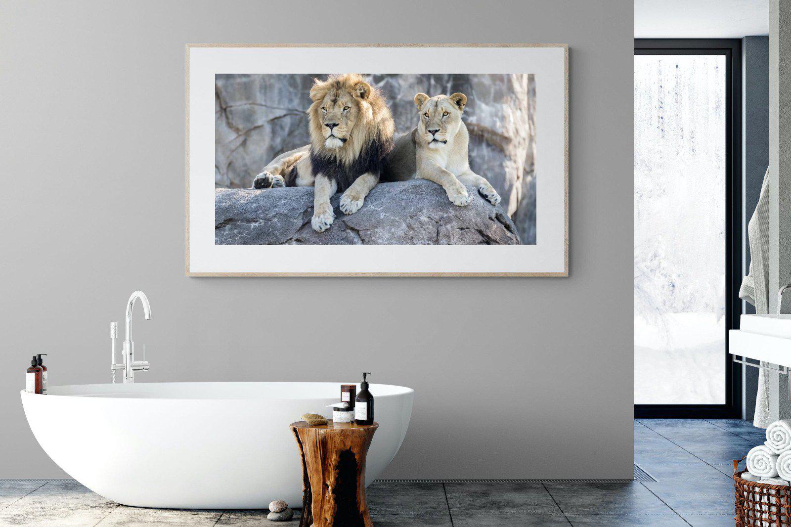 Lion & Lioness-Wall_Art-180 x 110cm-Framed Print-Wood-Pixalot