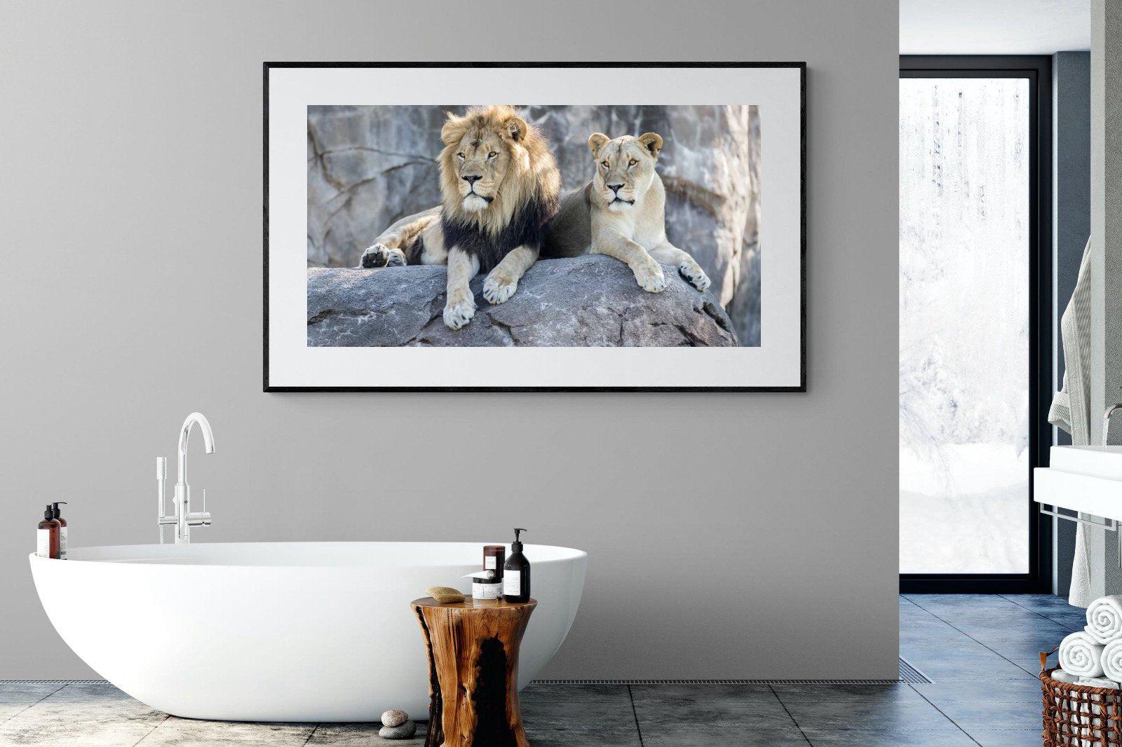 Lion & Lioness-Wall_Art-180 x 110cm-Framed Print-Black-Pixalot