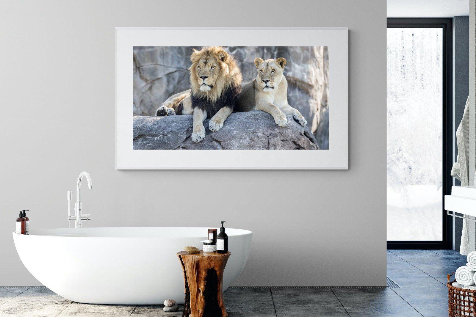 Lion & Lioness-Wall_Art-180 x 110cm-Framed Print-White-Pixalot
