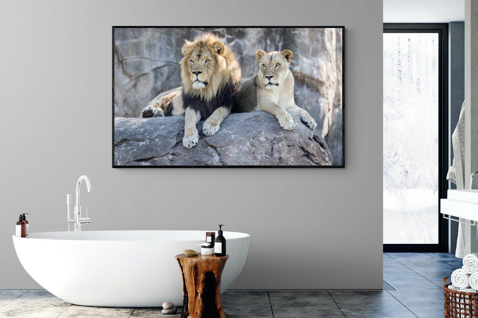 Lion & Lioness-Wall_Art-180 x 110cm-Mounted Canvas-Black-Pixalot