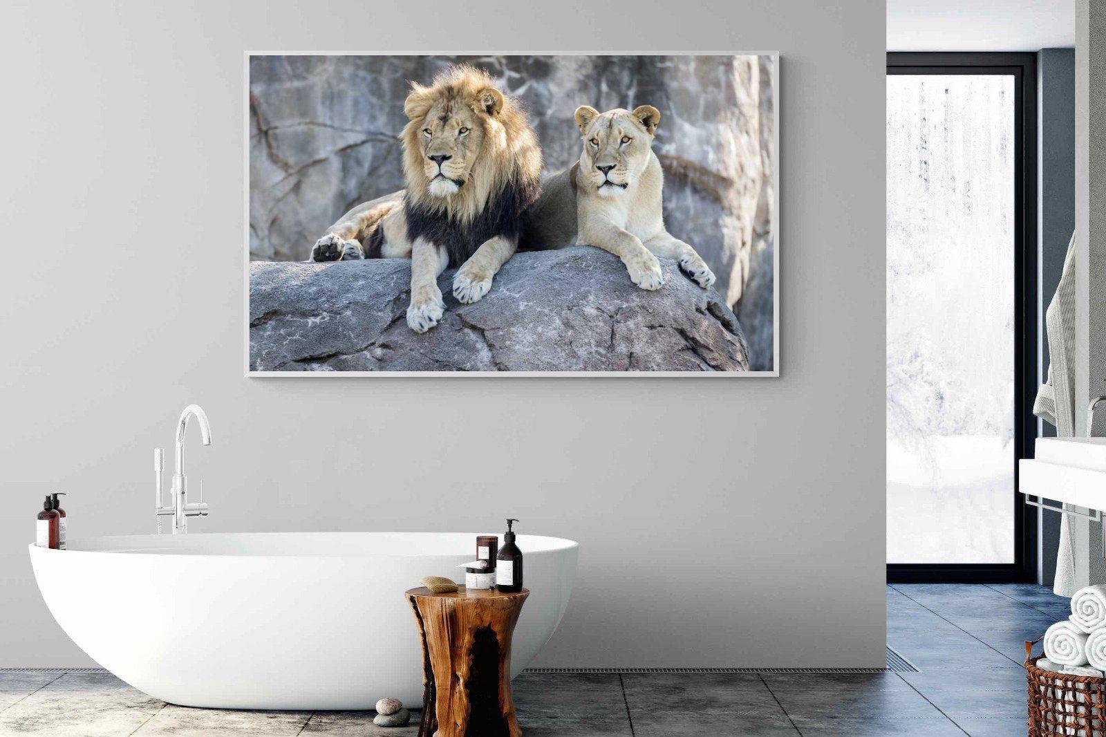 Lion & Lioness-Wall_Art-180 x 110cm-Mounted Canvas-White-Pixalot