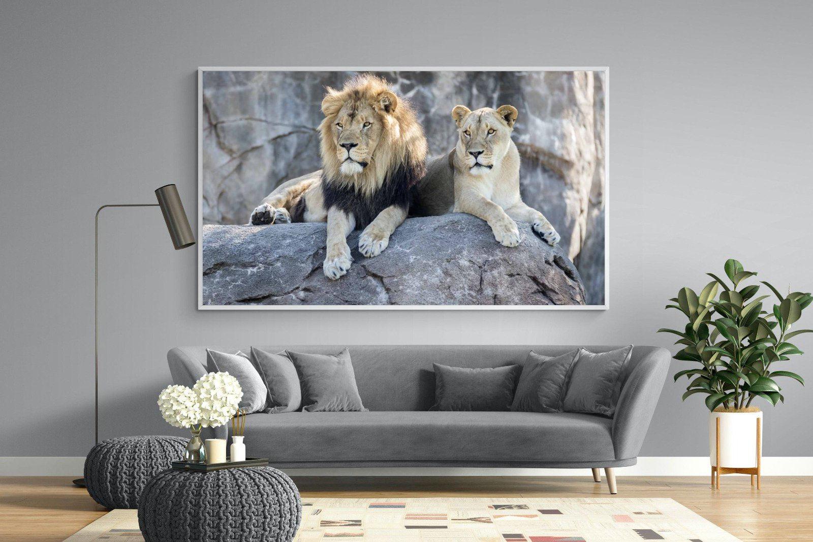 Lion & Lioness-Wall_Art-220 x 130cm-Mounted Canvas-White-Pixalot