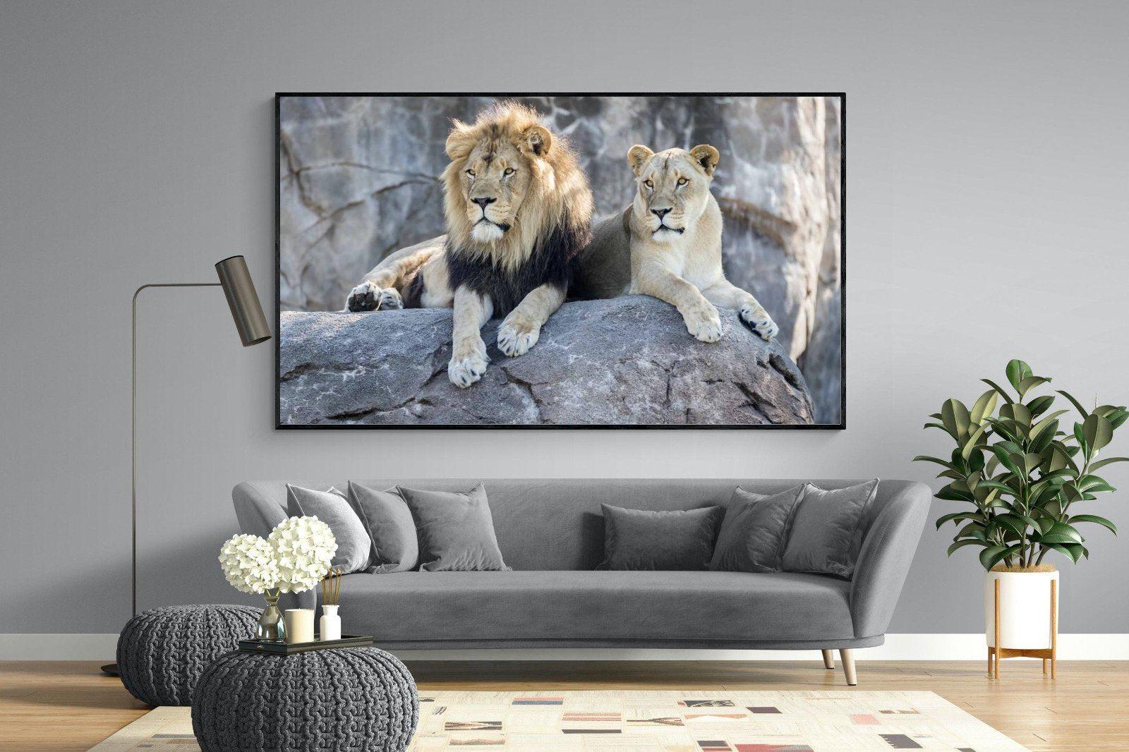 Lion & Lioness-Wall_Art-220 x 130cm-Mounted Canvas-Black-Pixalot