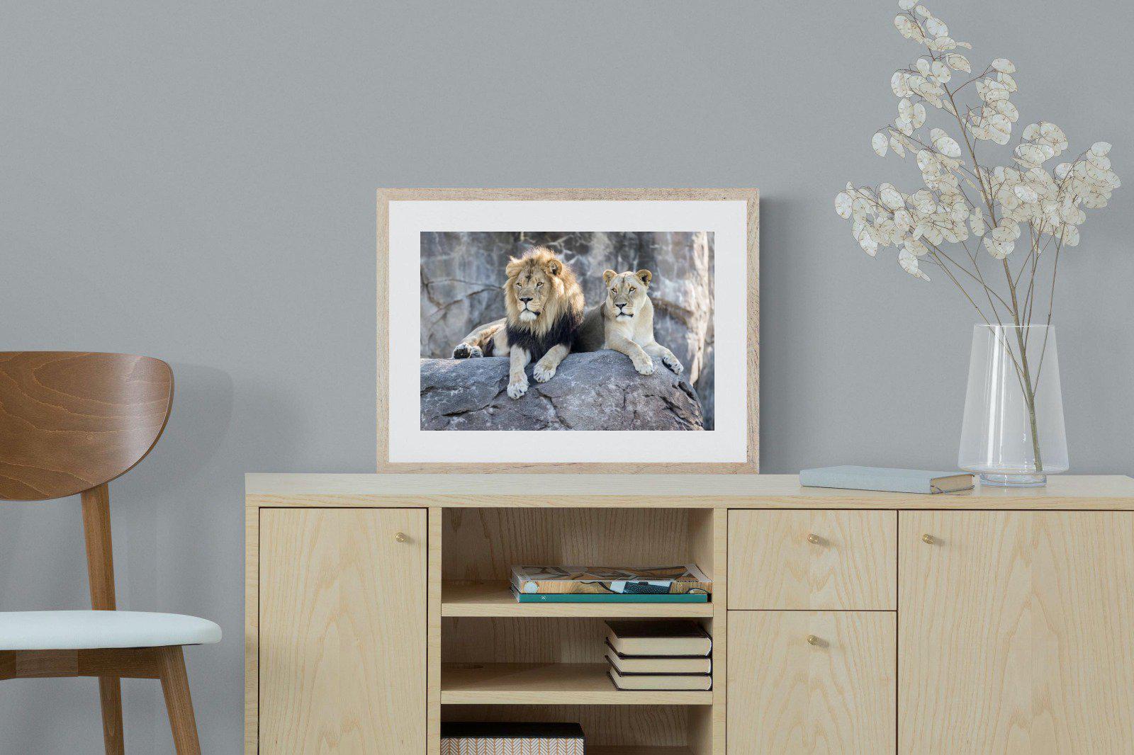 Lion & Lioness-Wall_Art-60 x 45cm-Framed Print-Wood-Pixalot