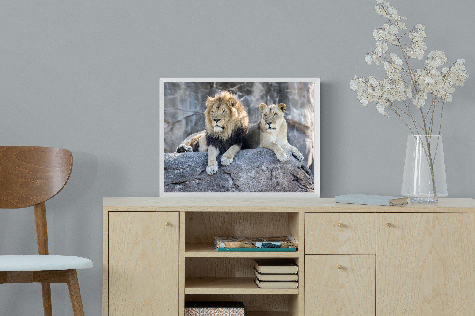 Lion & Lioness-Wall_Art-60 x 45cm-Mounted Canvas-White-Pixalot