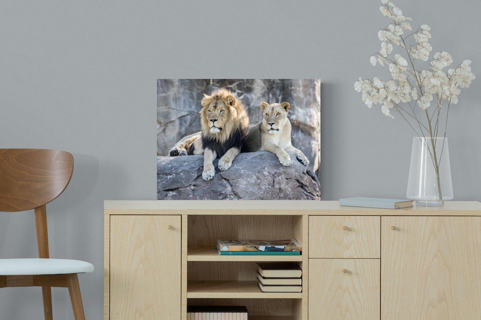 Lion & Lioness-Wall_Art-60 x 45cm-Mounted Canvas-No Frame-Pixalot