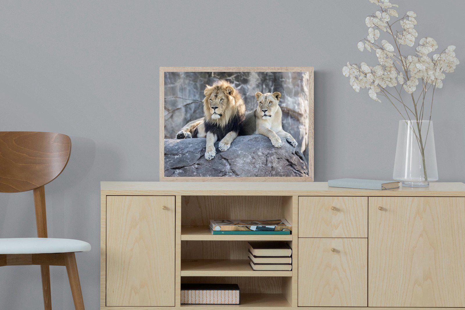 Lion & Lioness-Wall_Art-60 x 45cm-Mounted Canvas-Wood-Pixalot