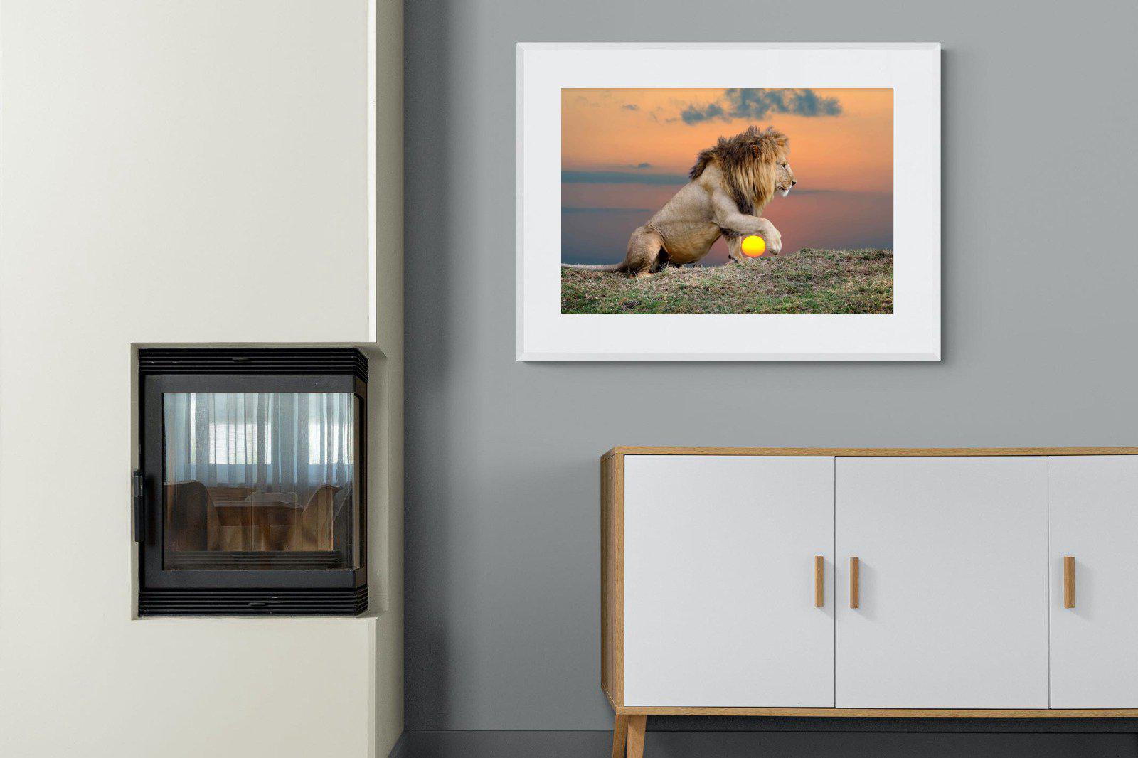 Lion Sunset-Wall_Art-100 x 75cm-Framed Print-White-Pixalot
