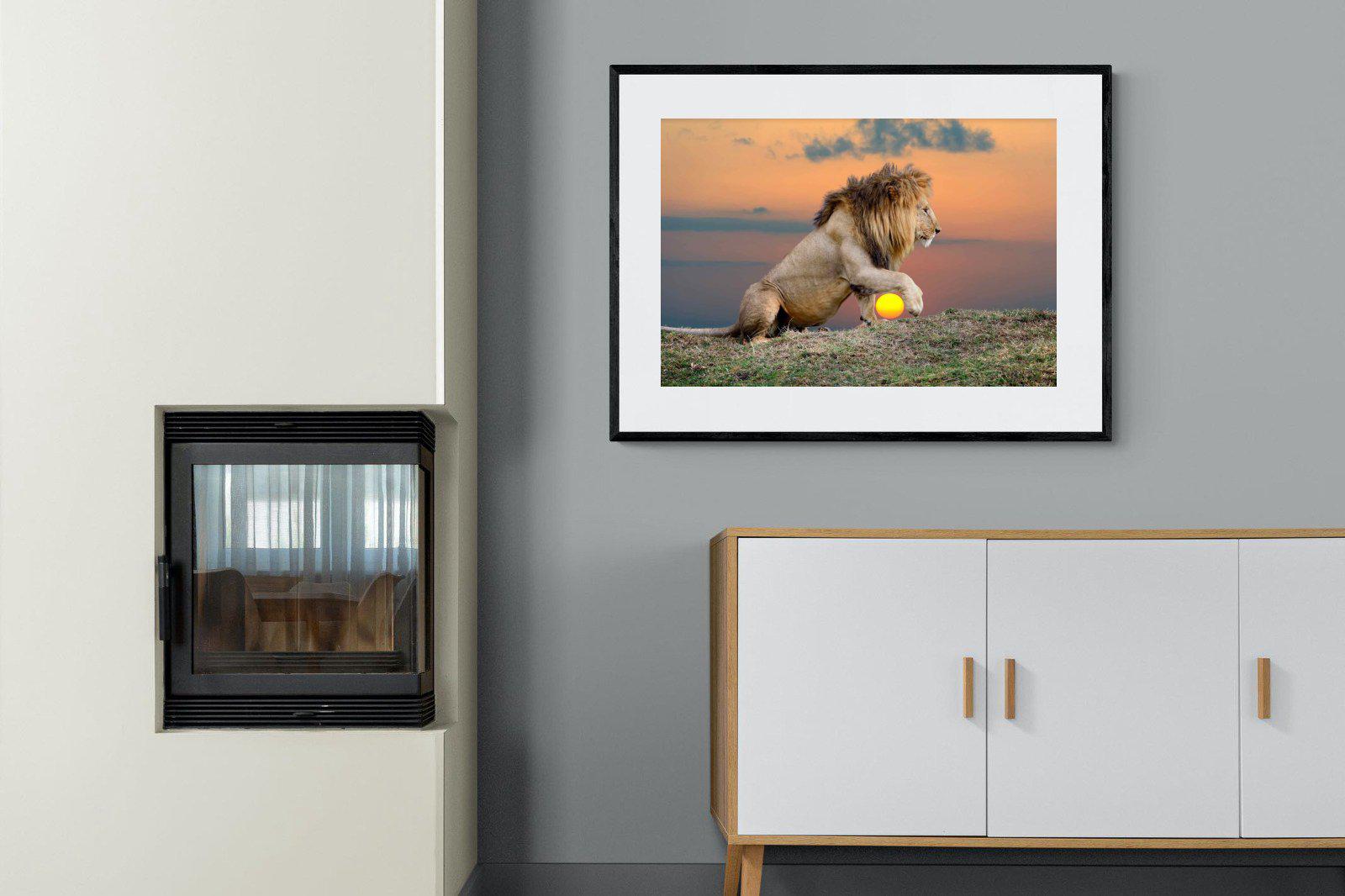 Lion Sunset-Wall_Art-100 x 75cm-Framed Print-Black-Pixalot
