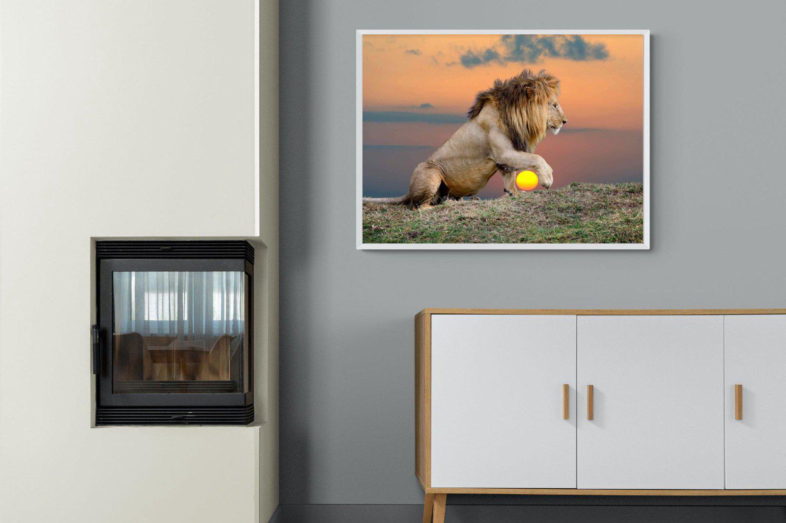 Lion Sunset-Wall_Art-100 x 75cm-Mounted Canvas-White-Pixalot