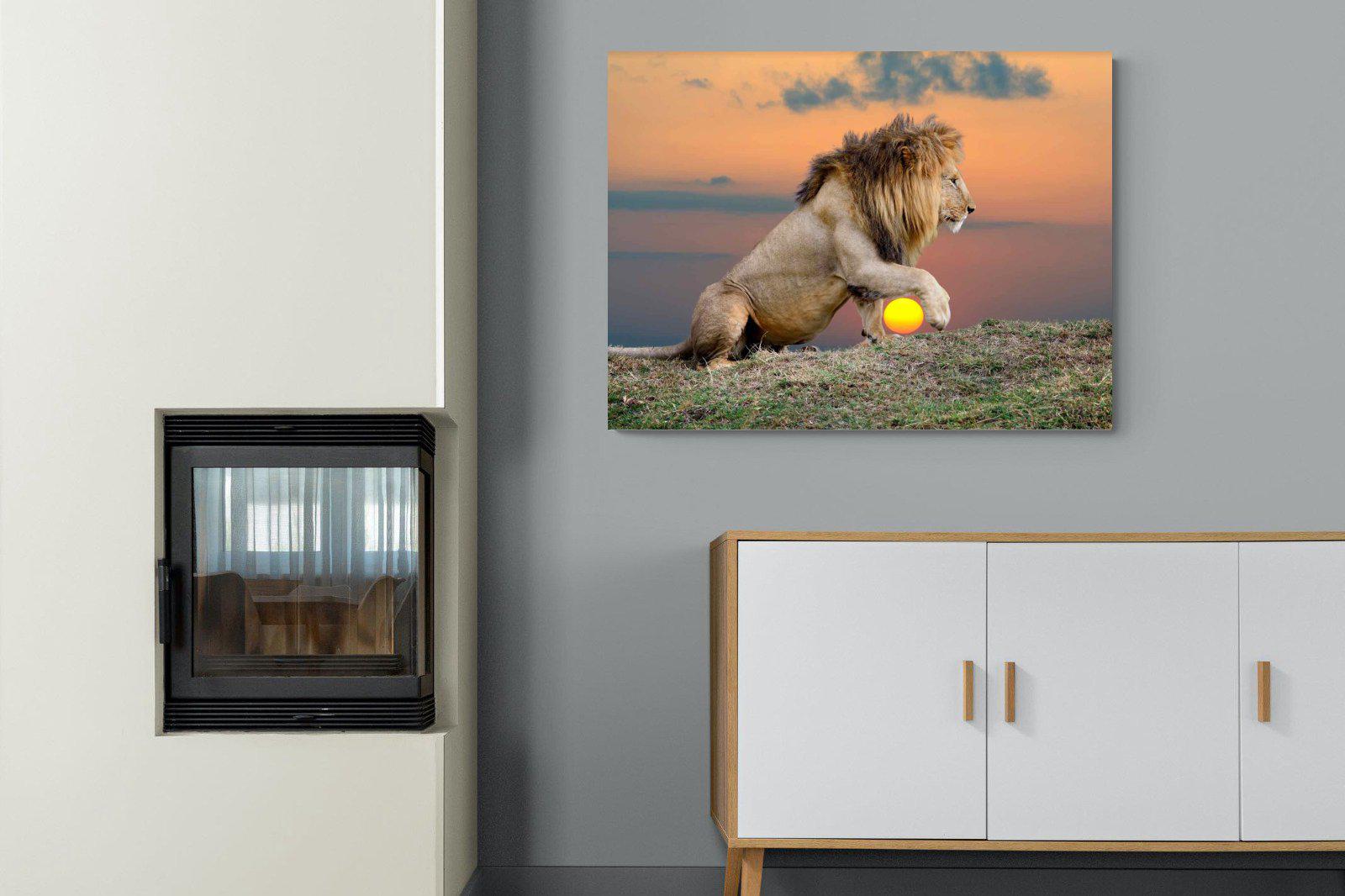 Lion Sunset-Wall_Art-100 x 75cm-Mounted Canvas-No Frame-Pixalot