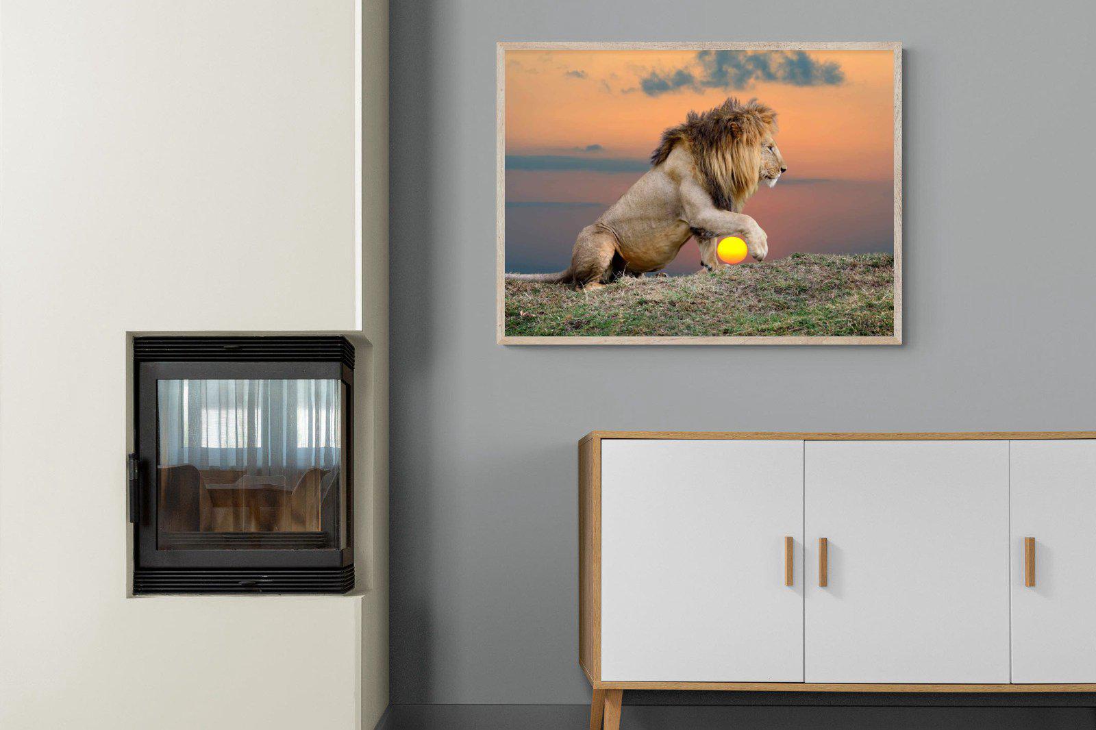 Lion Sunset-Wall_Art-100 x 75cm-Mounted Canvas-Wood-Pixalot