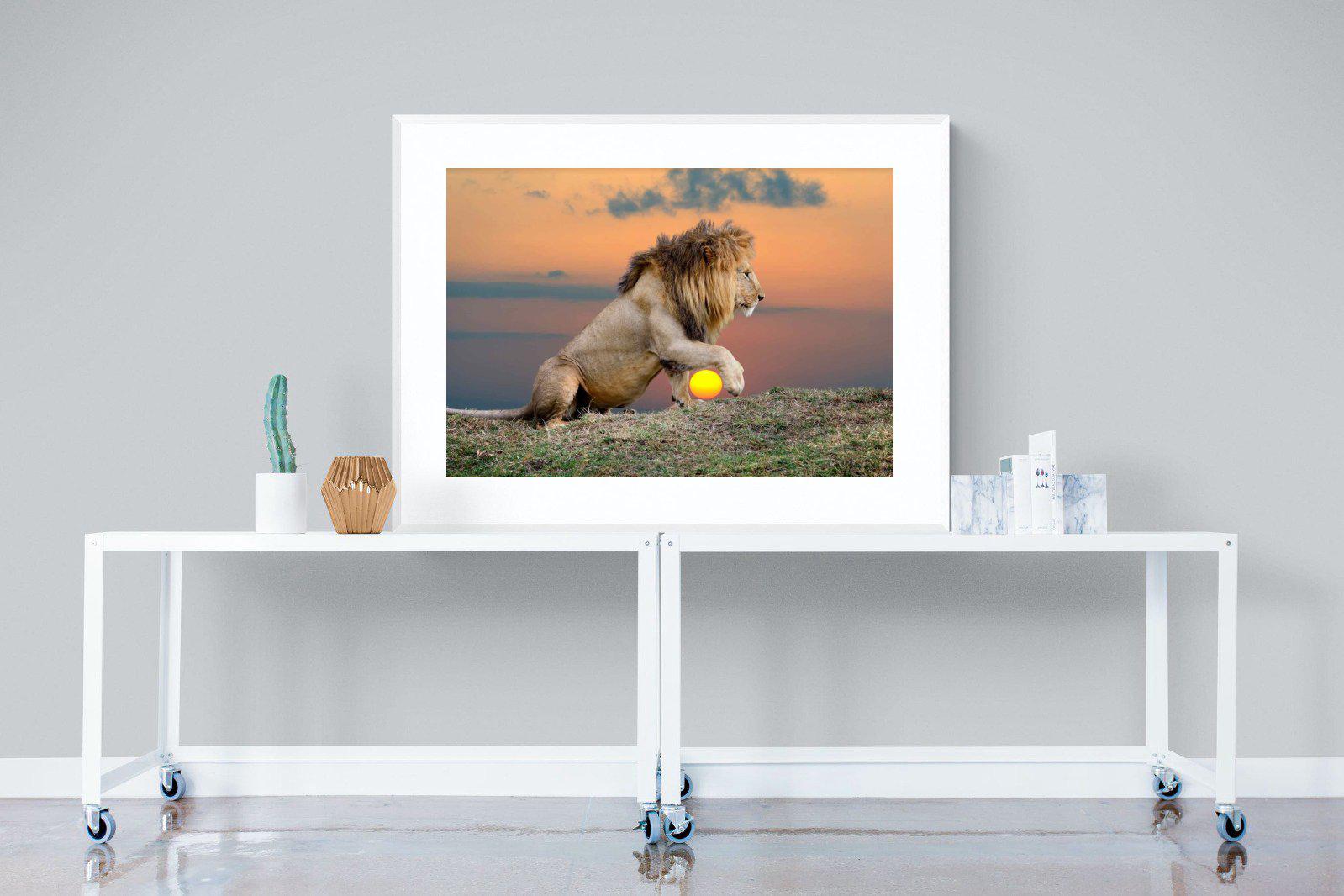 Lion Sunset-Wall_Art-120 x 90cm-Framed Print-White-Pixalot