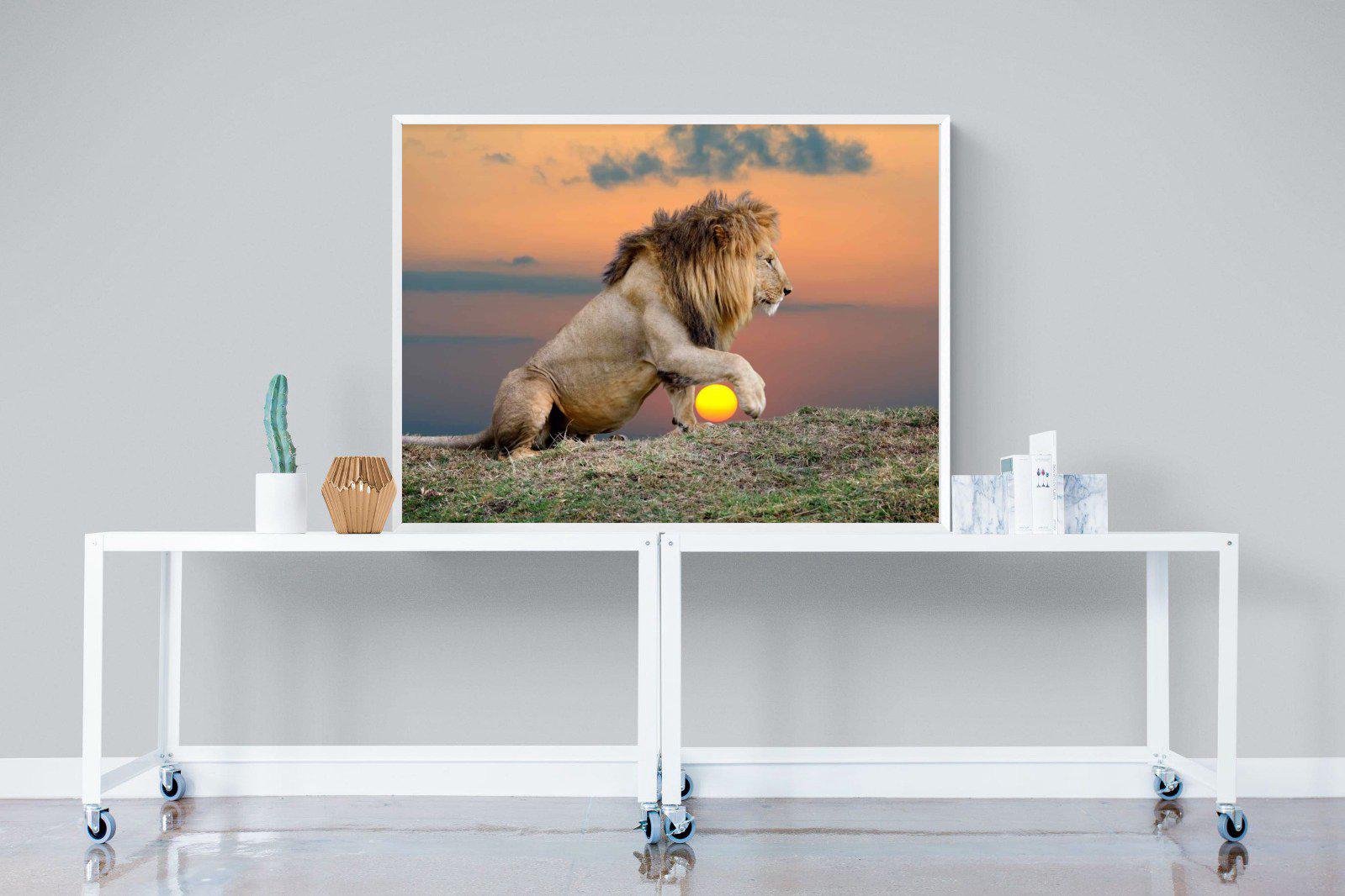 Lion Sunset-Wall_Art-120 x 90cm-Mounted Canvas-White-Pixalot