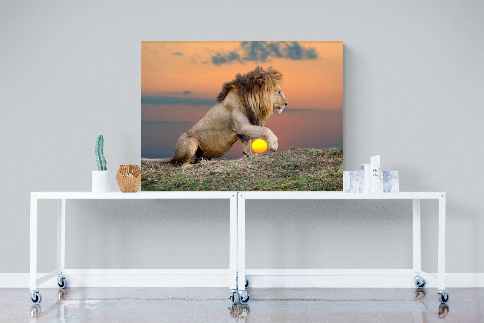 Lion Sunset-Wall_Art-120 x 90cm-Mounted Canvas-No Frame-Pixalot