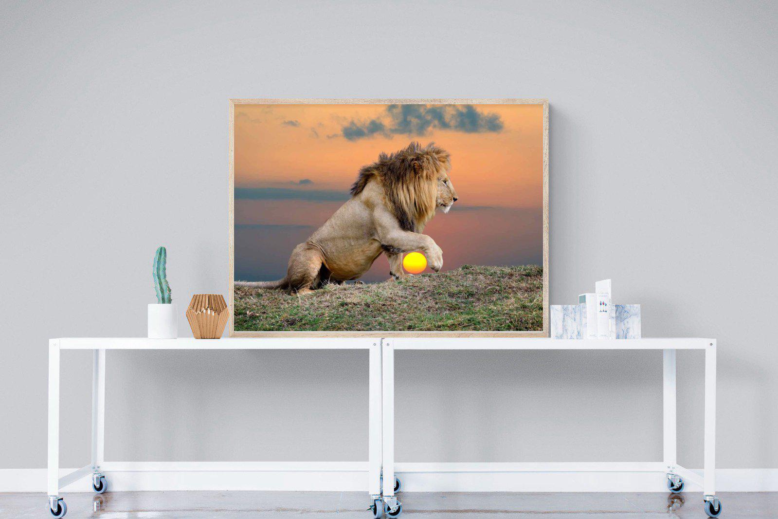Lion Sunset-Wall_Art-120 x 90cm-Mounted Canvas-Wood-Pixalot
