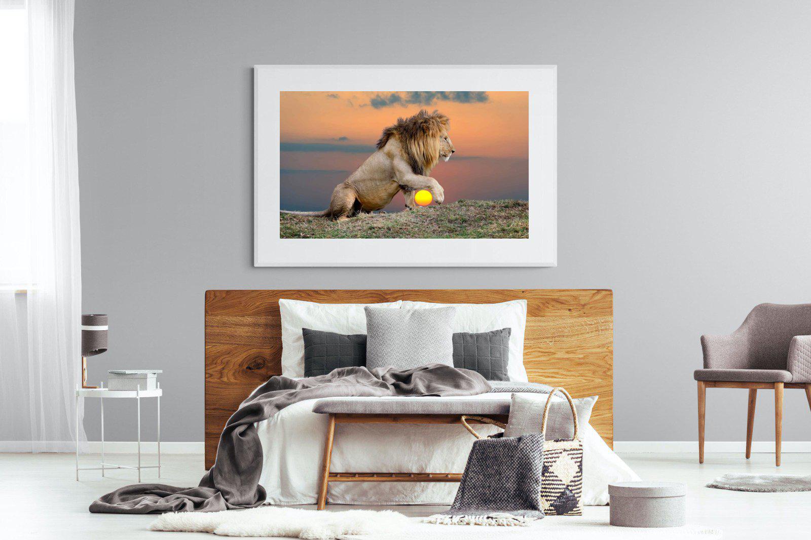Lion Sunset-Wall_Art-150 x 100cm-Framed Print-White-Pixalot