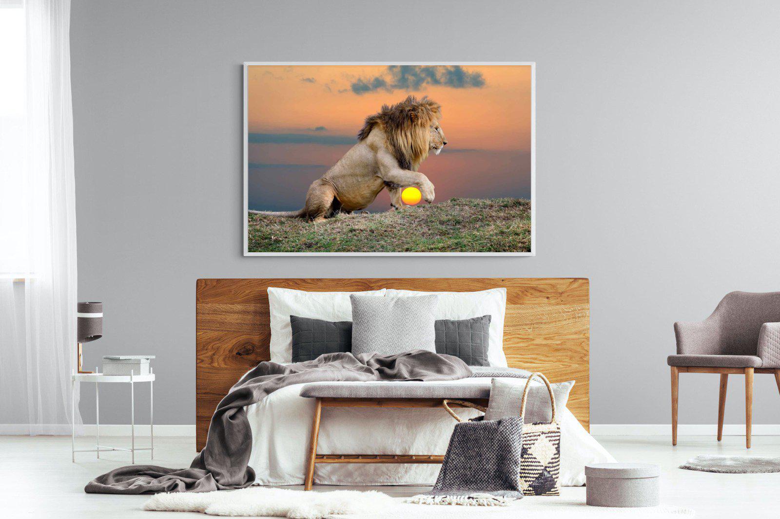 Lion Sunset-Wall_Art-150 x 100cm-Mounted Canvas-White-Pixalot