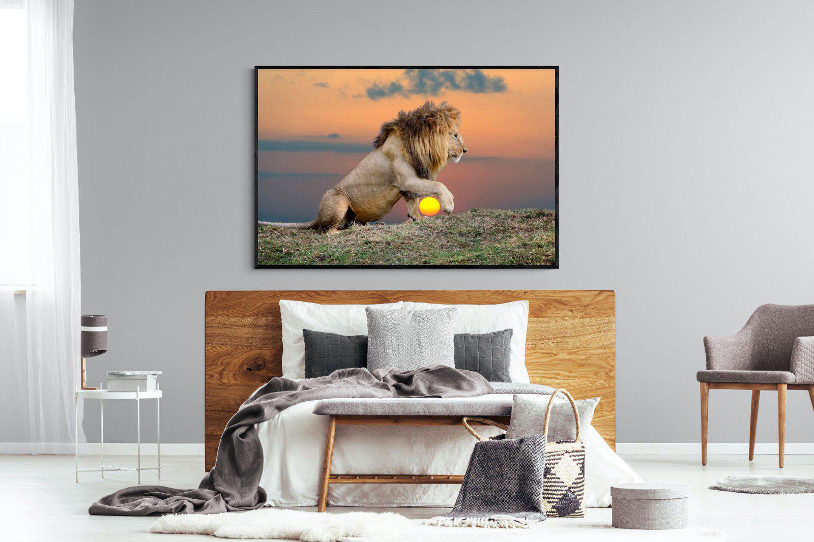 Lion Sunset-Wall_Art-150 x 100cm-Mounted Canvas-Black-Pixalot