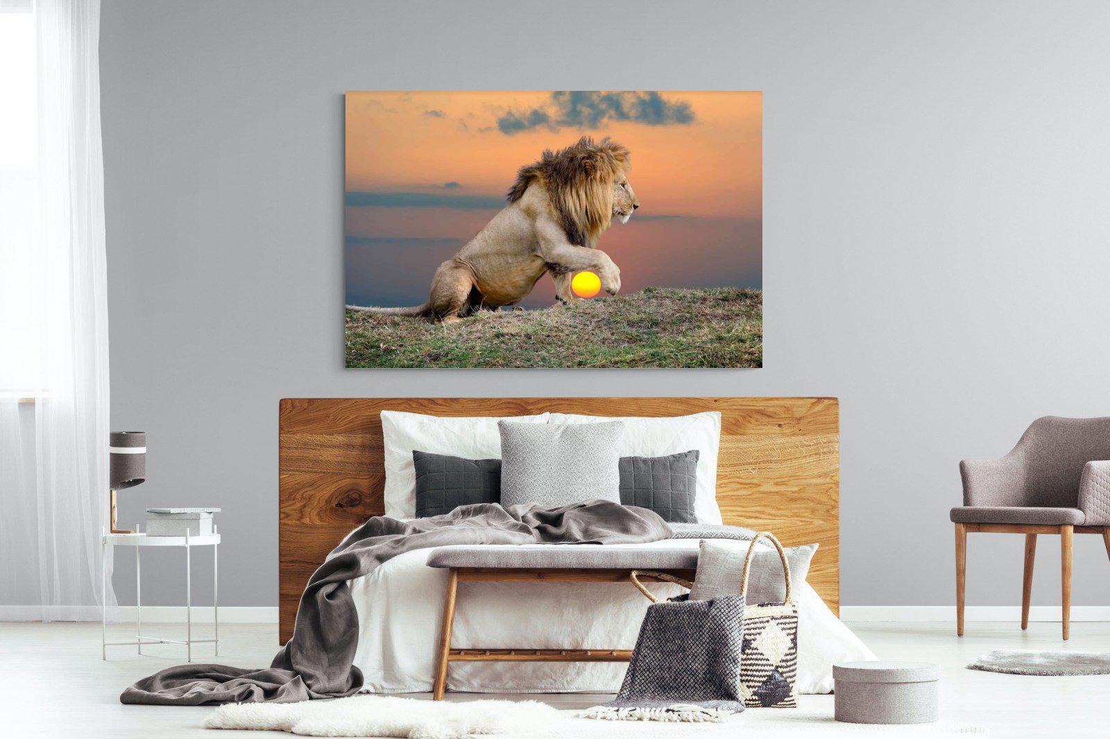 Lion Sunset-Wall_Art-150 x 100cm-Mounted Canvas-No Frame-Pixalot