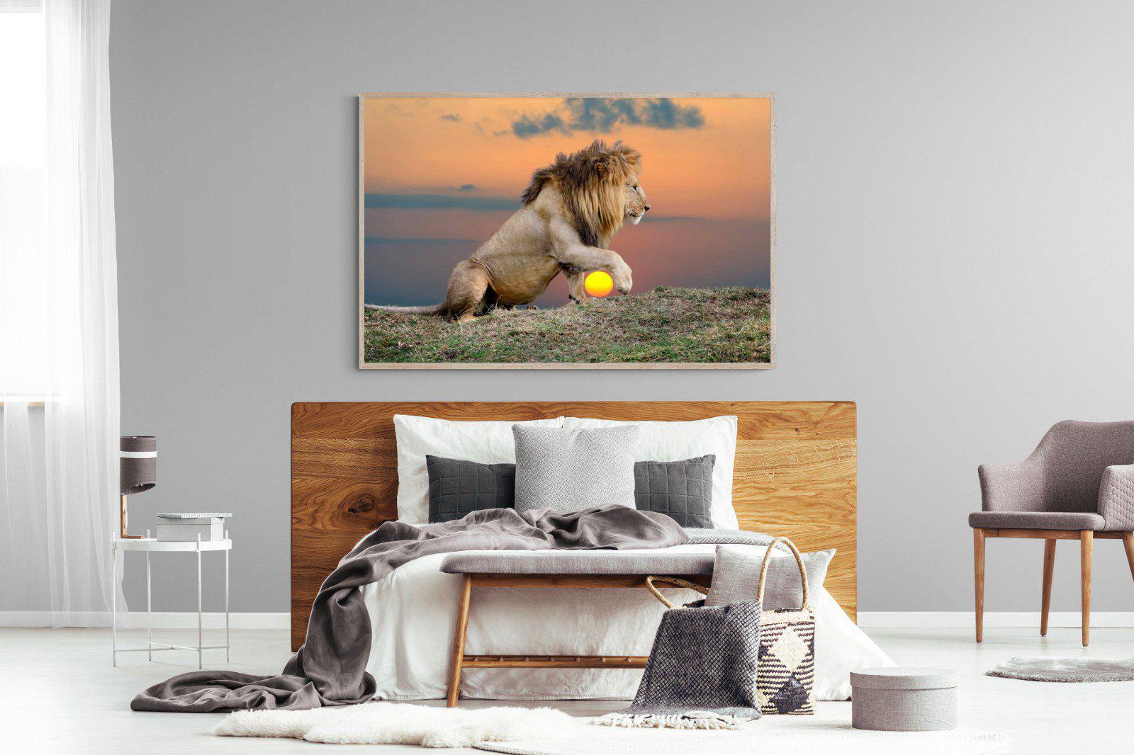 Lion Sunset-Wall_Art-150 x 100cm-Mounted Canvas-Wood-Pixalot