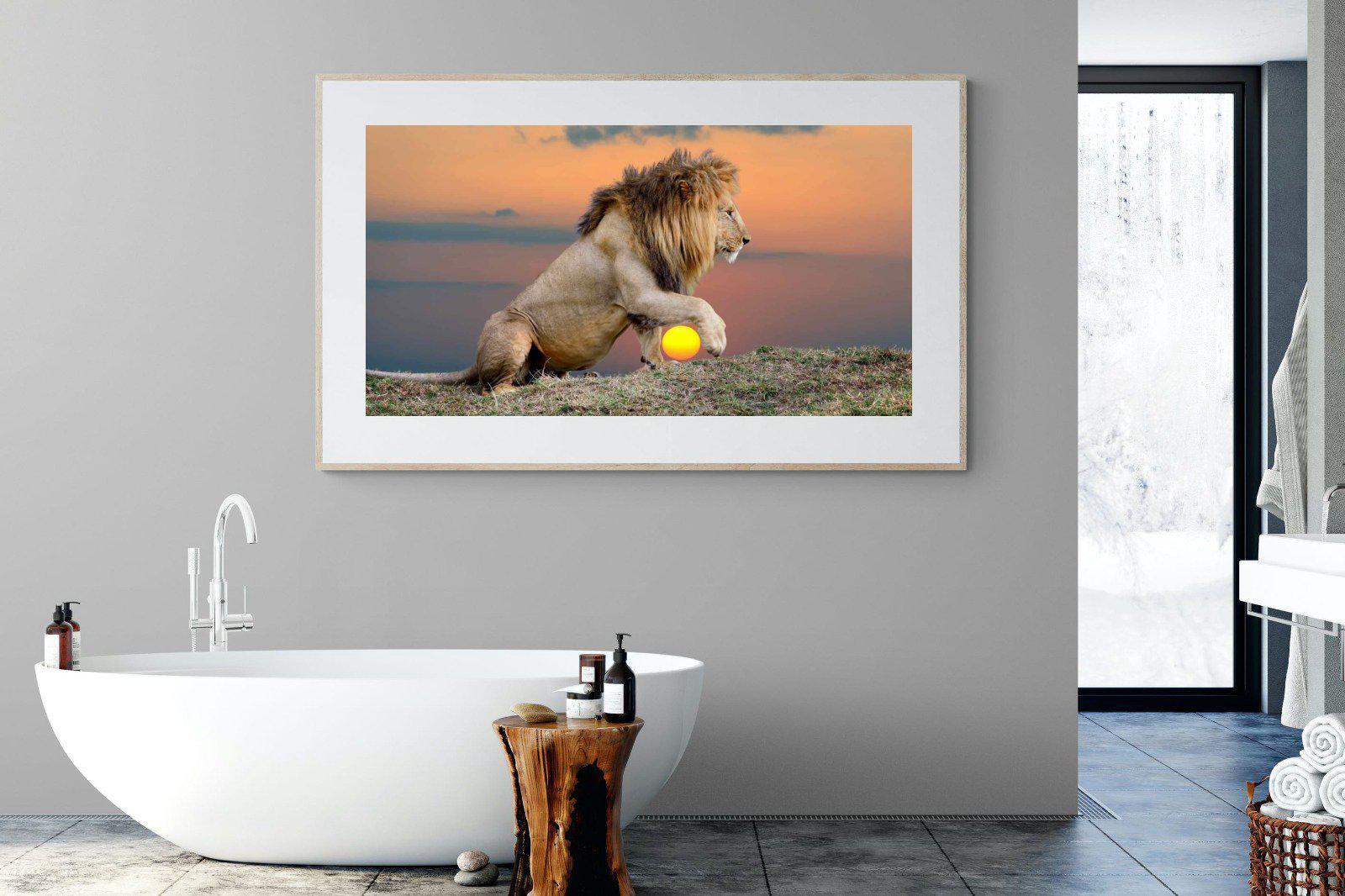 Lion Sunset-Wall_Art-180 x 110cm-Framed Print-Wood-Pixalot
