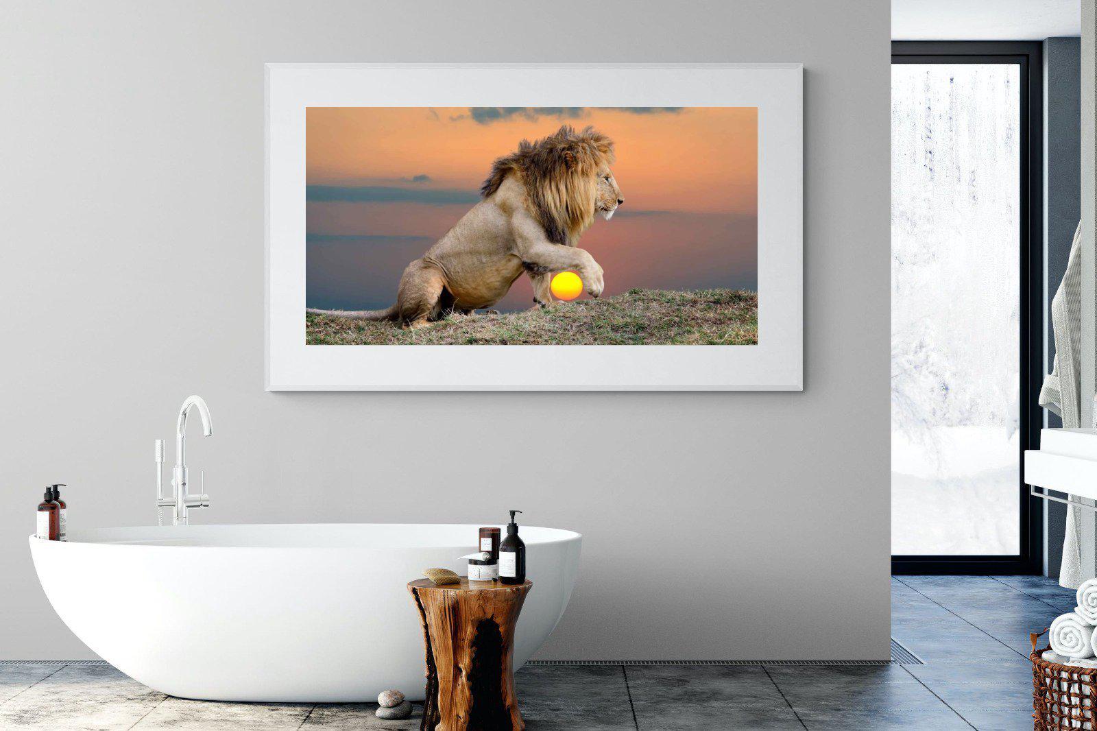 Lion Sunset-Wall_Art-180 x 110cm-Framed Print-White-Pixalot