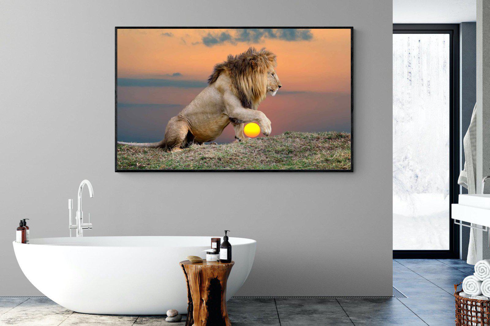Lion Sunset-Wall_Art-180 x 110cm-Mounted Canvas-Black-Pixalot