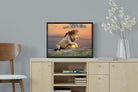 Lion Sunset-Wall_Art-60 x 45cm-Mounted Canvas-Black-Pixalot