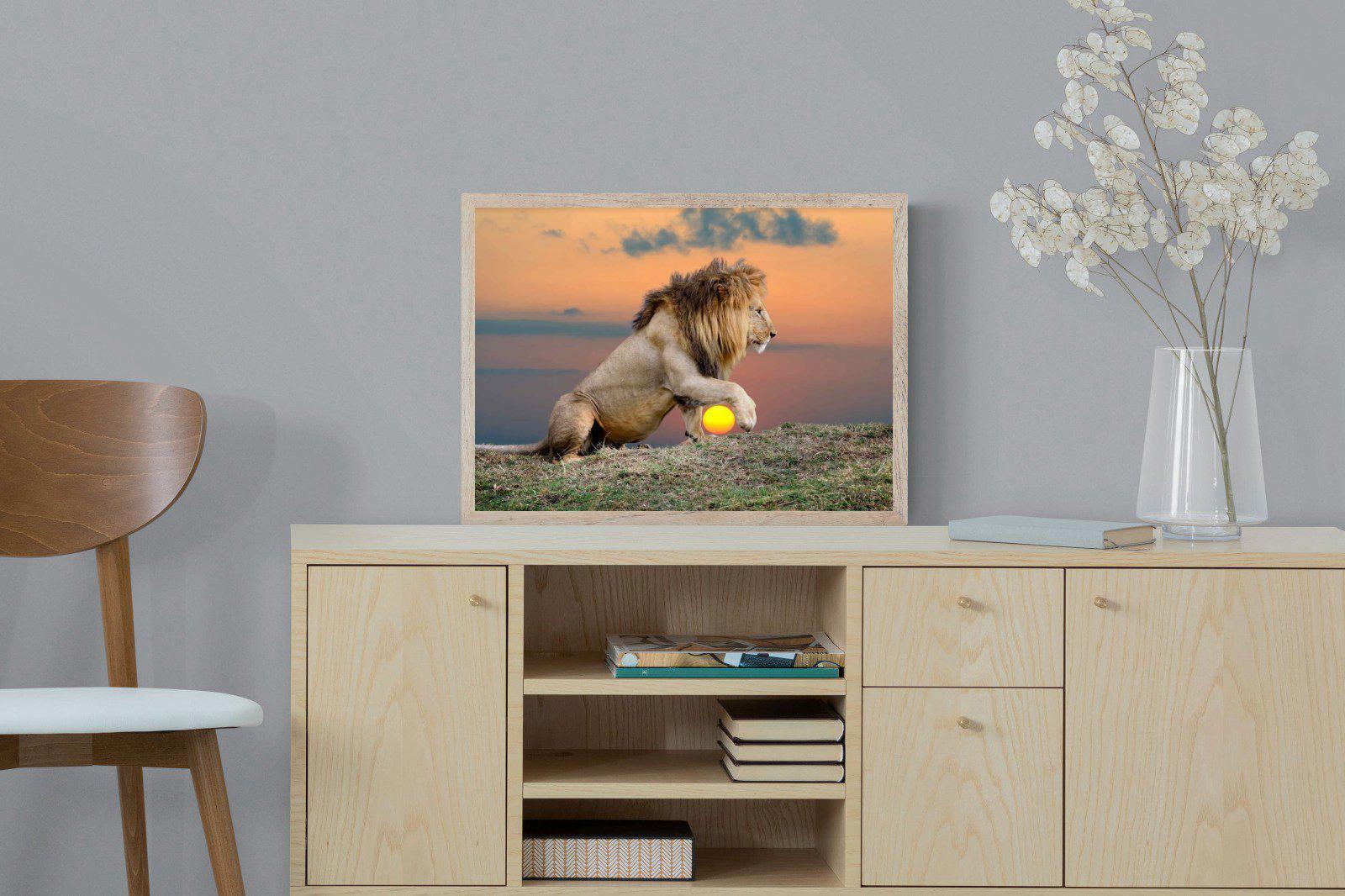 Lion Sunset-Wall_Art-60 x 45cm-Mounted Canvas-Wood-Pixalot