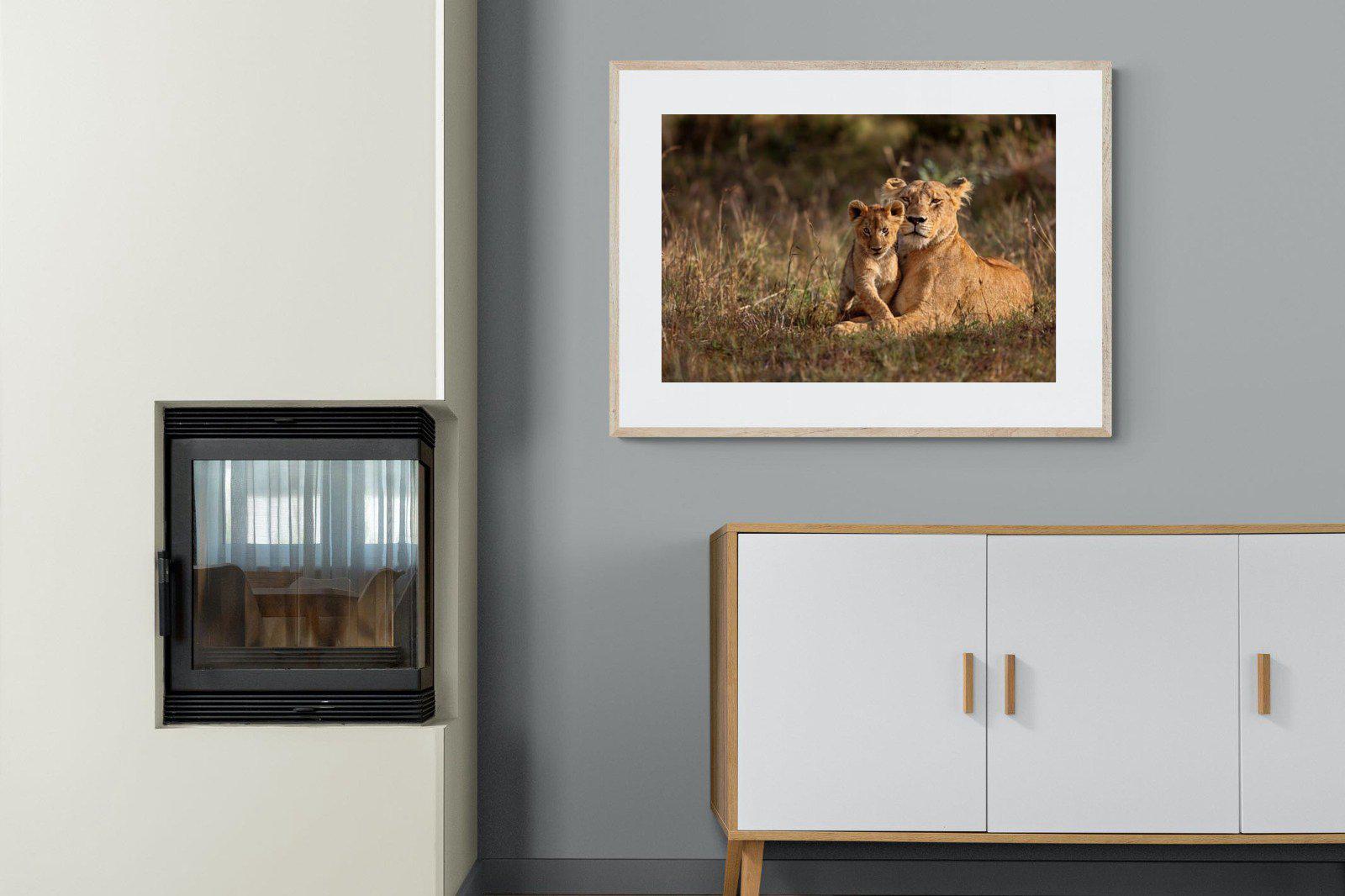 Lioness & Cub-Wall_Art-100 x 75cm-Framed Print-Wood-Pixalot