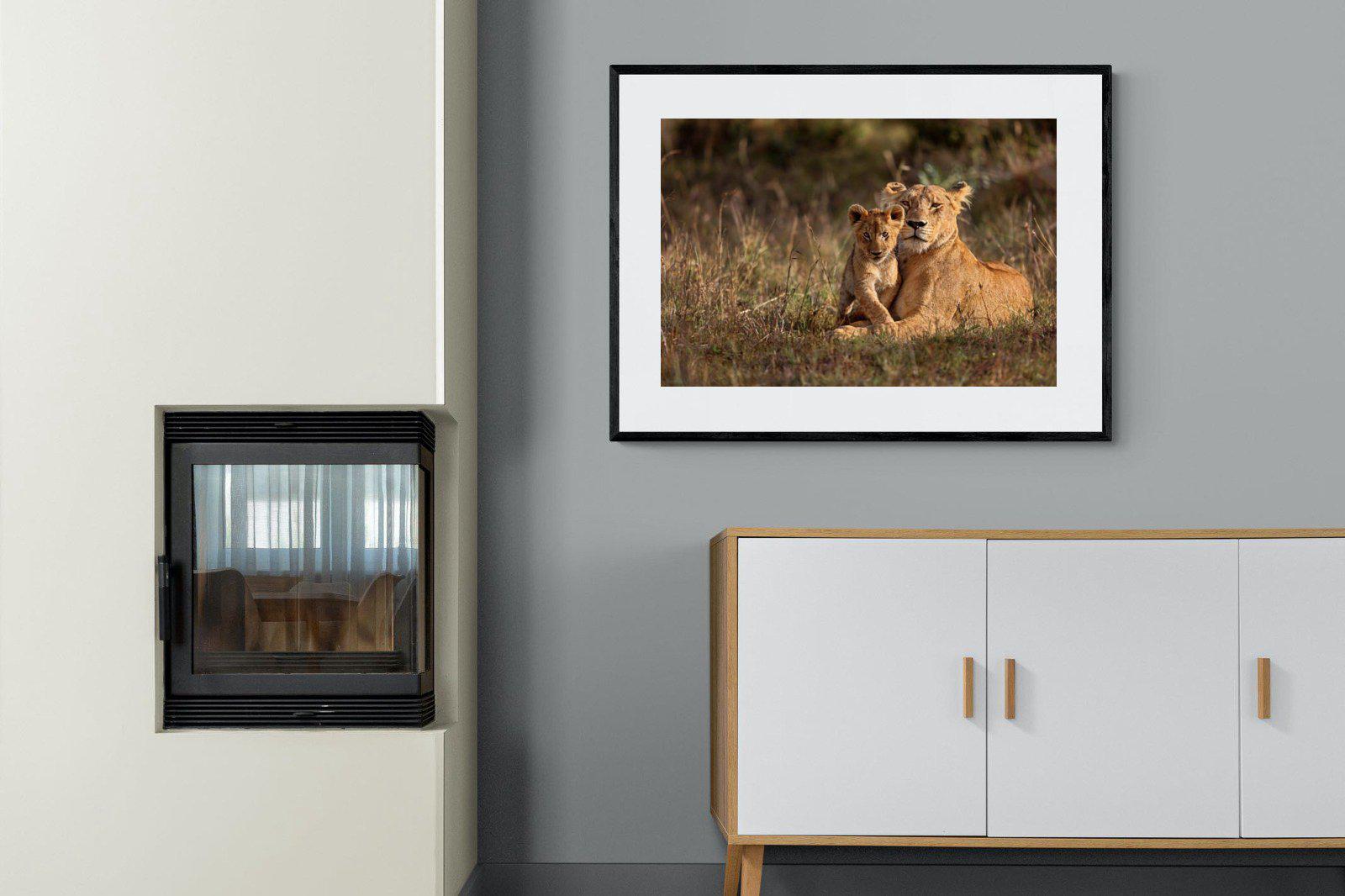 Lioness & Cub-Wall_Art-100 x 75cm-Framed Print-Black-Pixalot