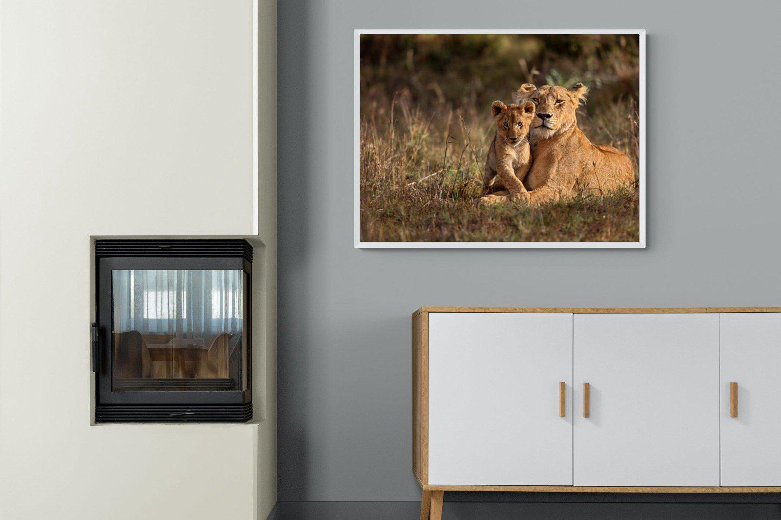 Lioness & Cub-Wall_Art-100 x 75cm-Mounted Canvas-White-Pixalot
