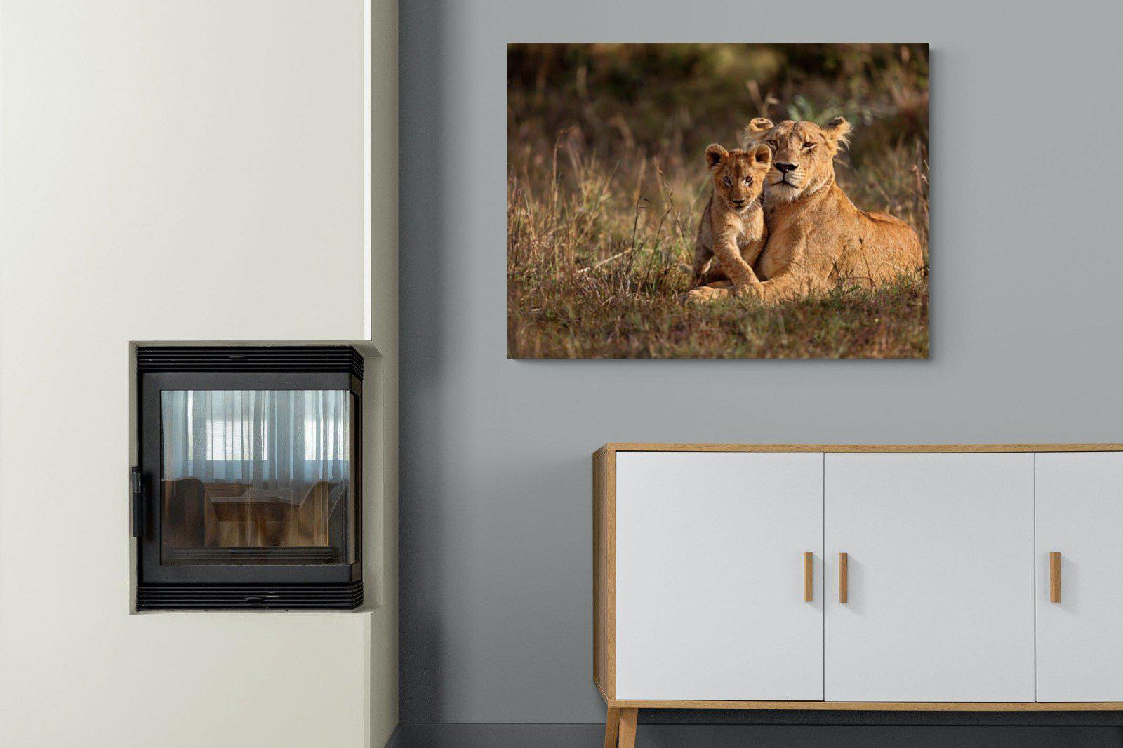 Lioness & Cub-Wall_Art-100 x 75cm-Mounted Canvas-No Frame-Pixalot