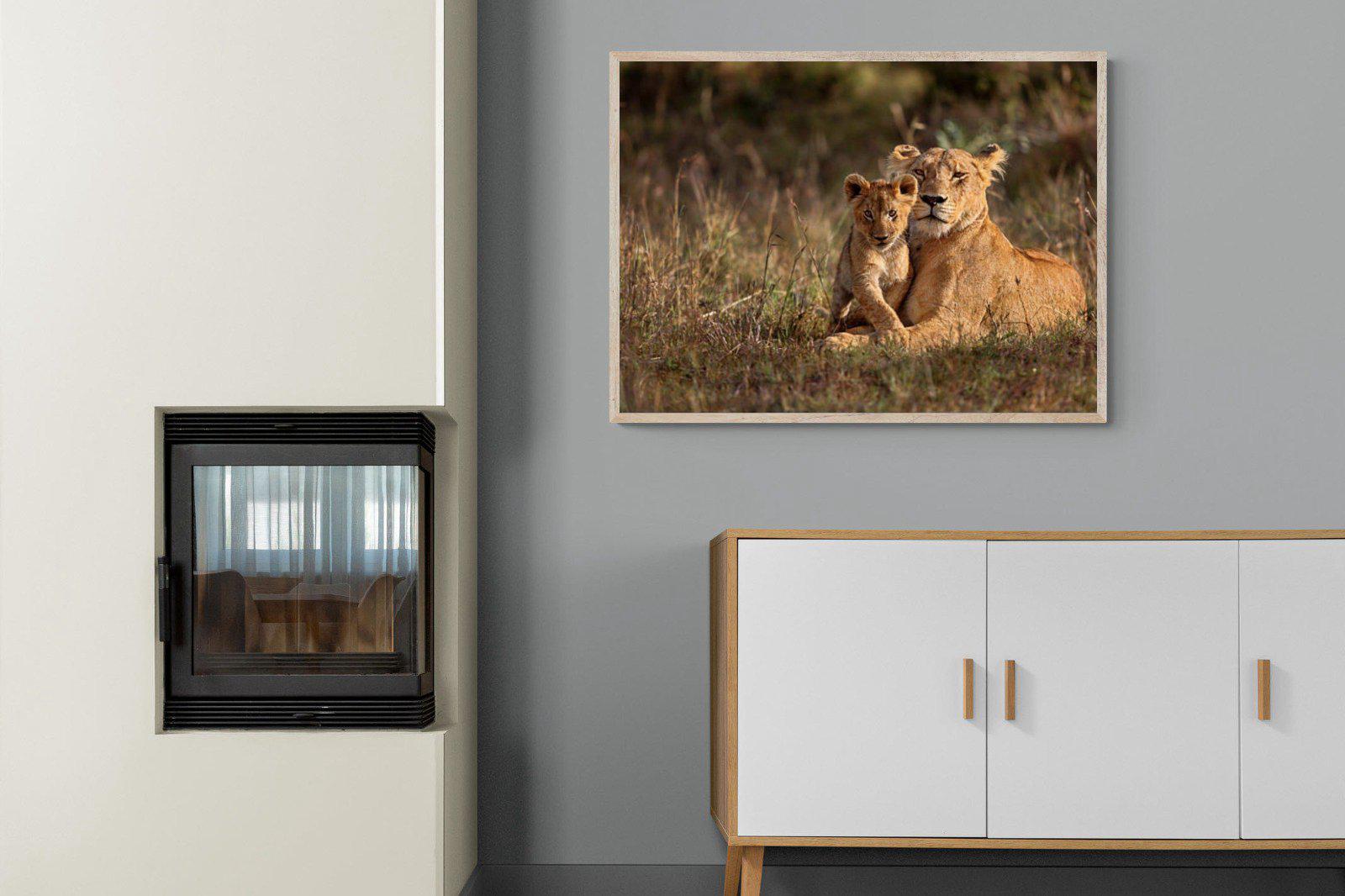 Lioness & Cub-Wall_Art-100 x 75cm-Mounted Canvas-Wood-Pixalot