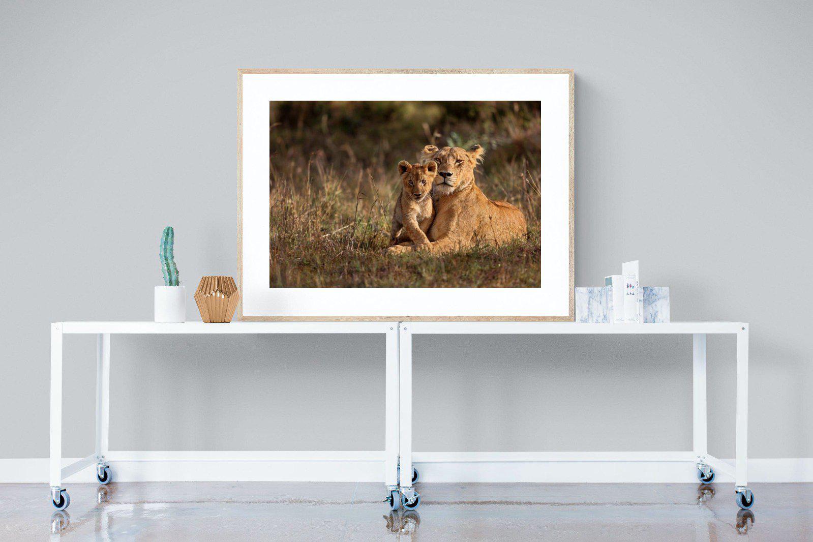 Lioness & Cub-Wall_Art-120 x 90cm-Framed Print-Wood-Pixalot