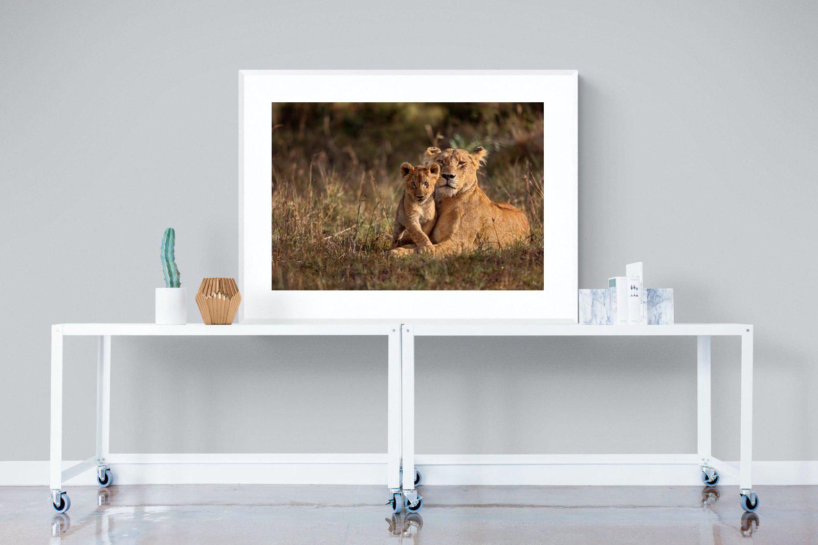 Lioness & Cub-Wall_Art-120 x 90cm-Framed Print-White-Pixalot