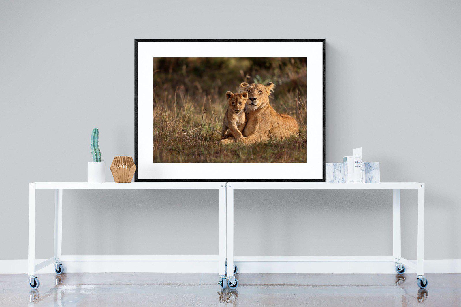 Lioness & Cub-Wall_Art-120 x 90cm-Framed Print-Black-Pixalot