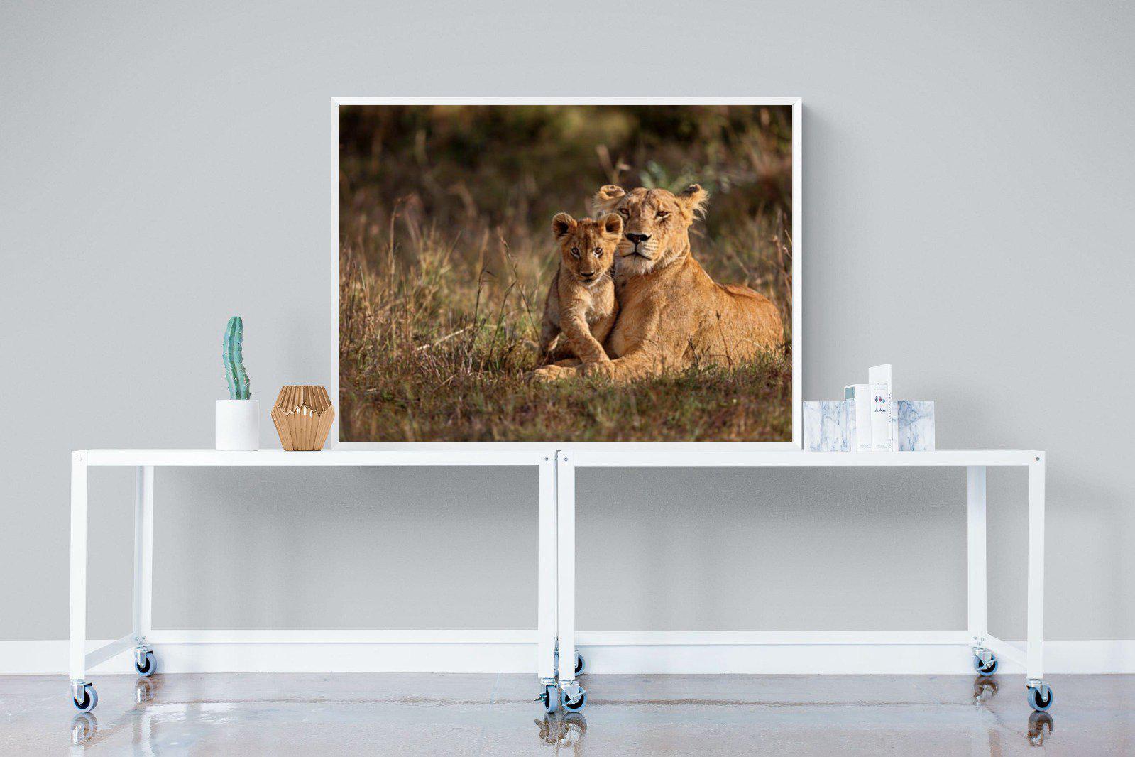 Lioness & Cub-Wall_Art-120 x 90cm-Mounted Canvas-White-Pixalot