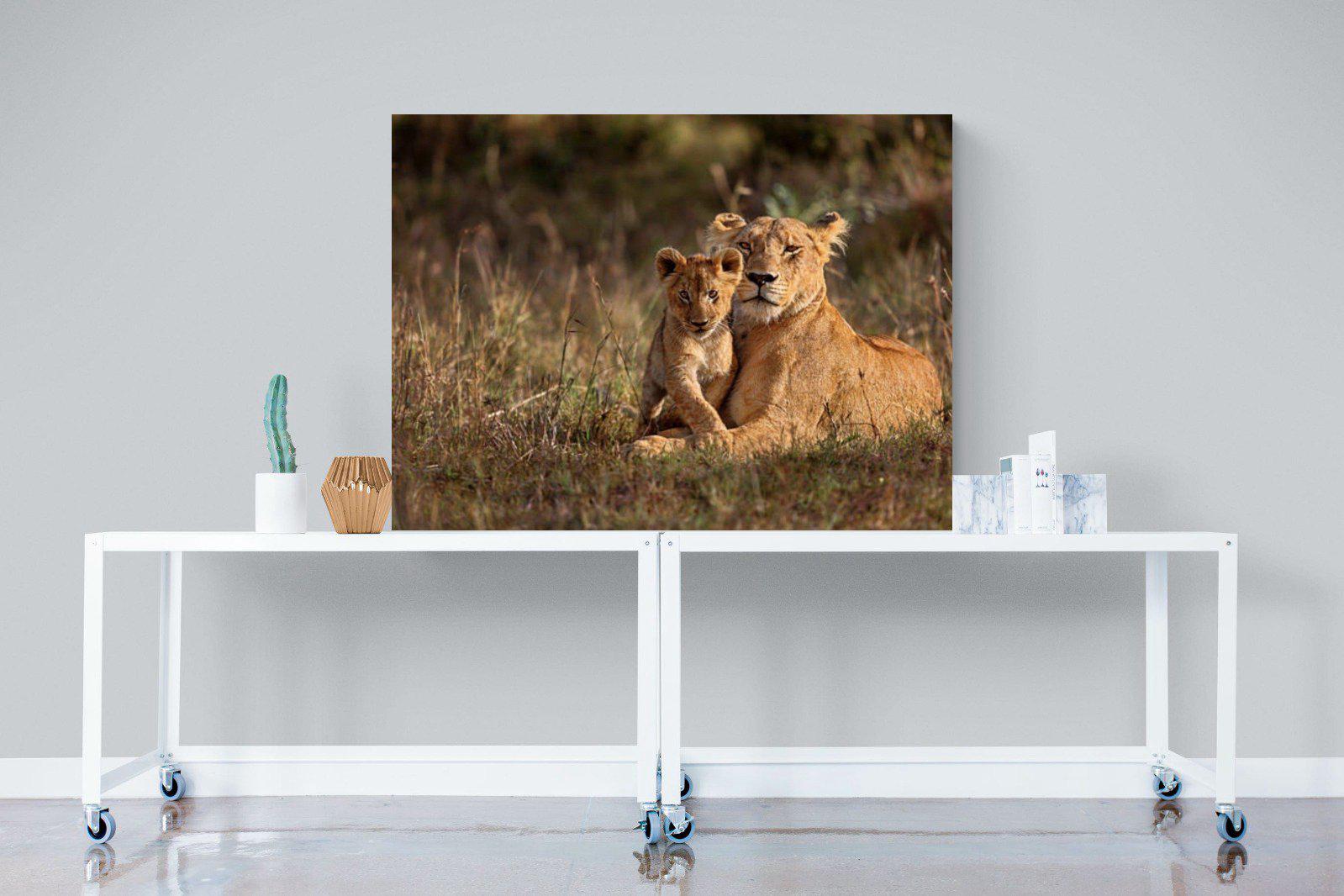 Lioness & Cub-Wall_Art-120 x 90cm-Mounted Canvas-No Frame-Pixalot