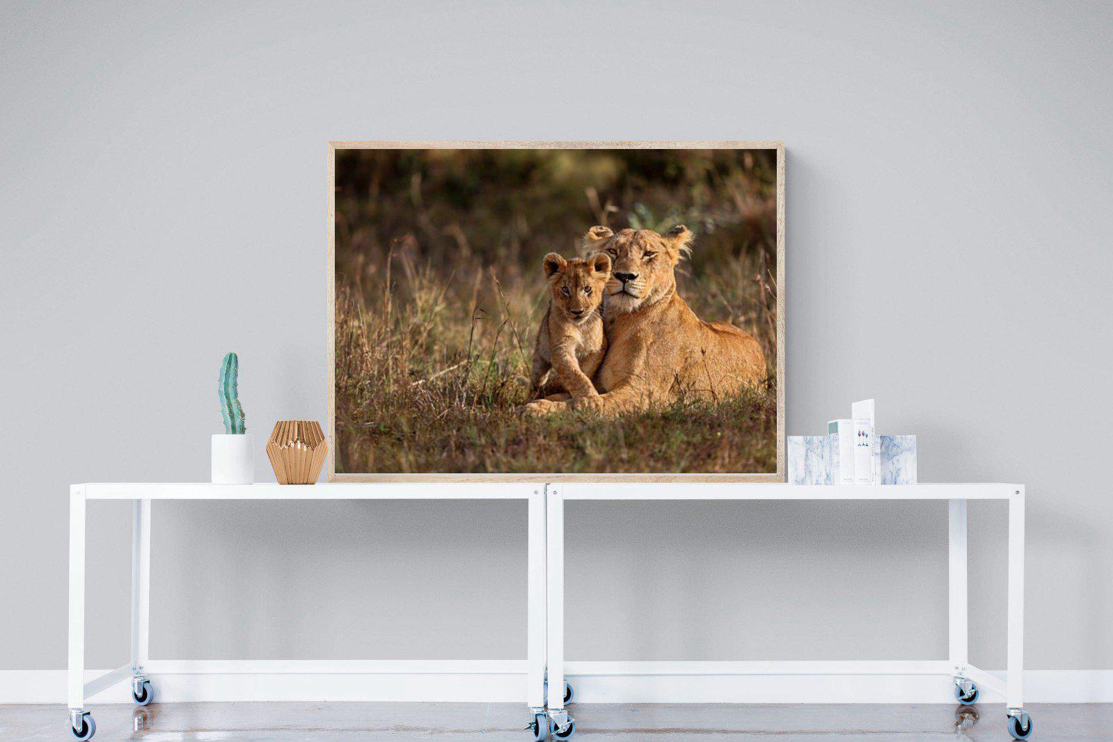 Lioness & Cub-Wall_Art-120 x 90cm-Mounted Canvas-Wood-Pixalot