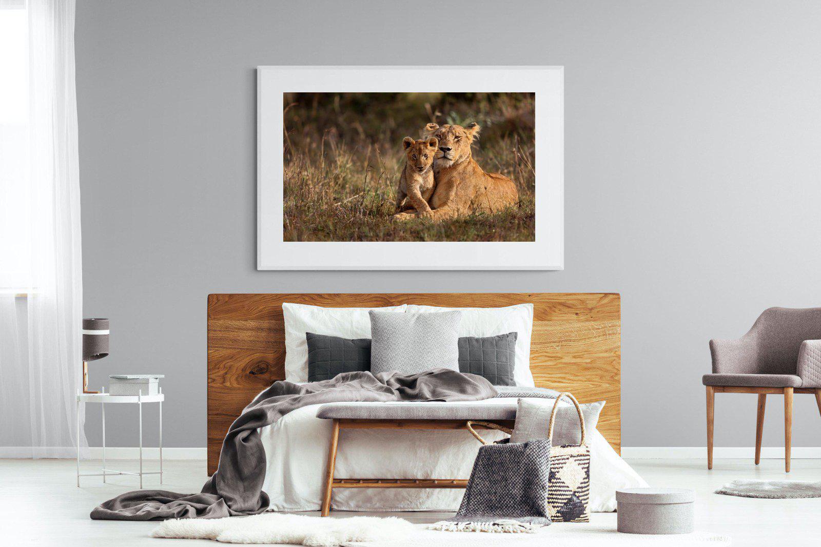 Lioness & Cub-Wall_Art-150 x 100cm-Framed Print-White-Pixalot