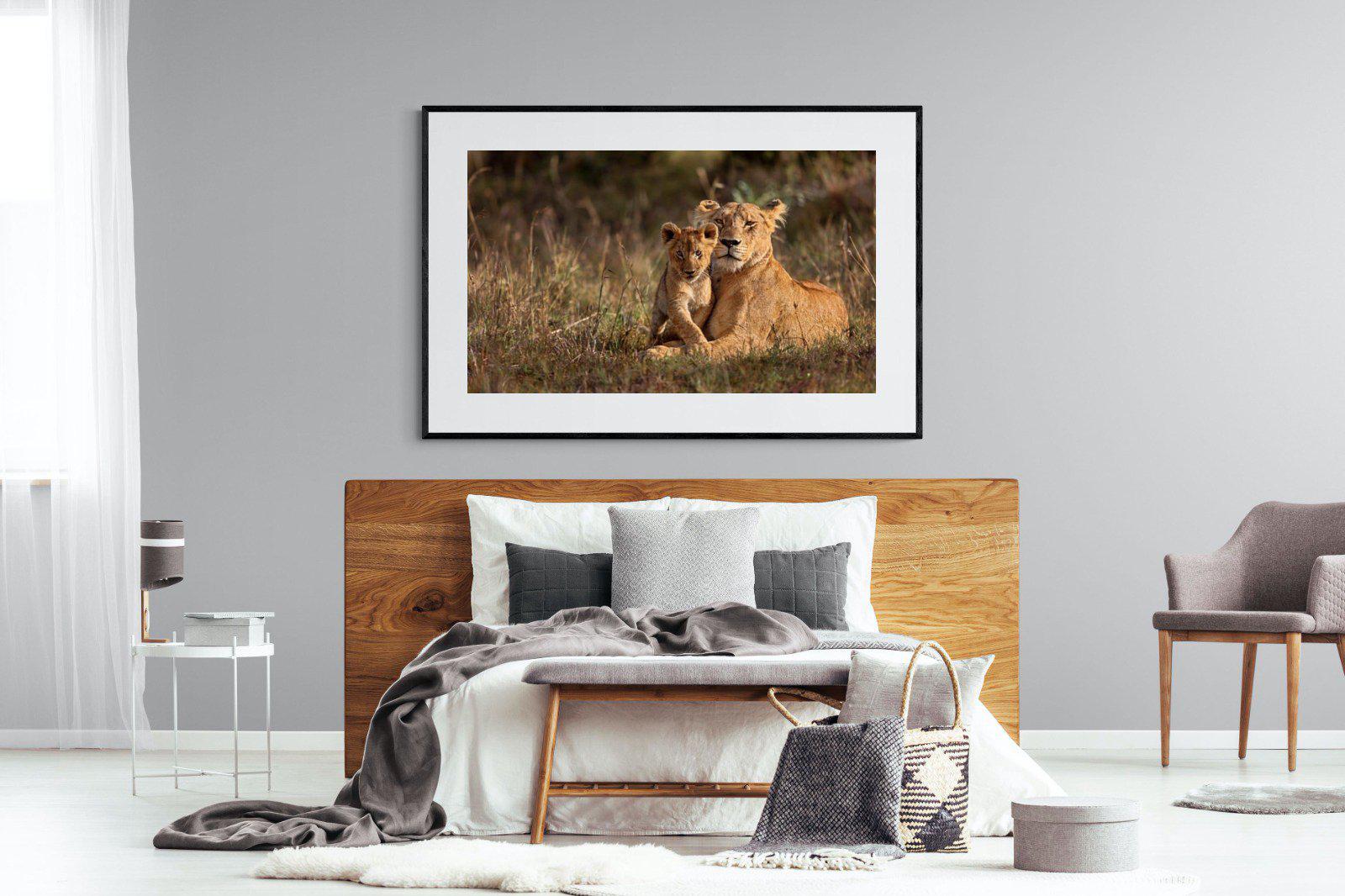 Lioness & Cub-Wall_Art-150 x 100cm-Framed Print-Black-Pixalot