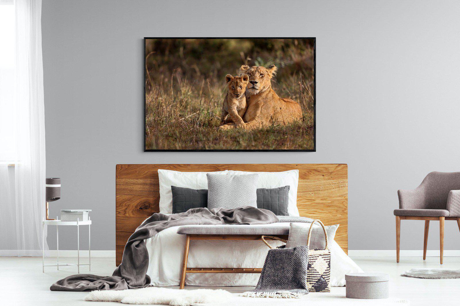 Lioness & Cub-Wall_Art-150 x 100cm-Mounted Canvas-Black-Pixalot