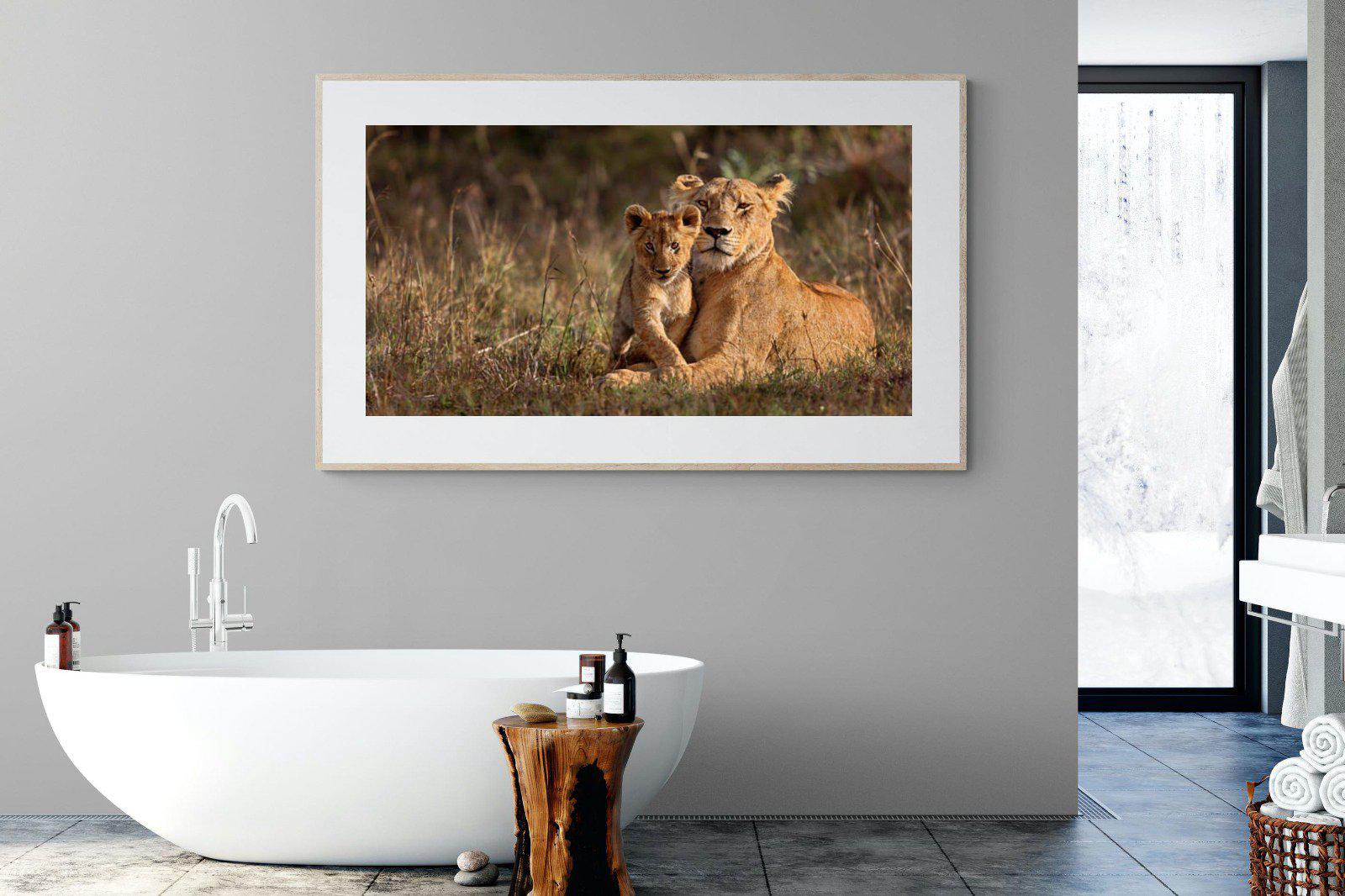 Lioness & Cub-Wall_Art-180 x 110cm-Framed Print-Wood-Pixalot