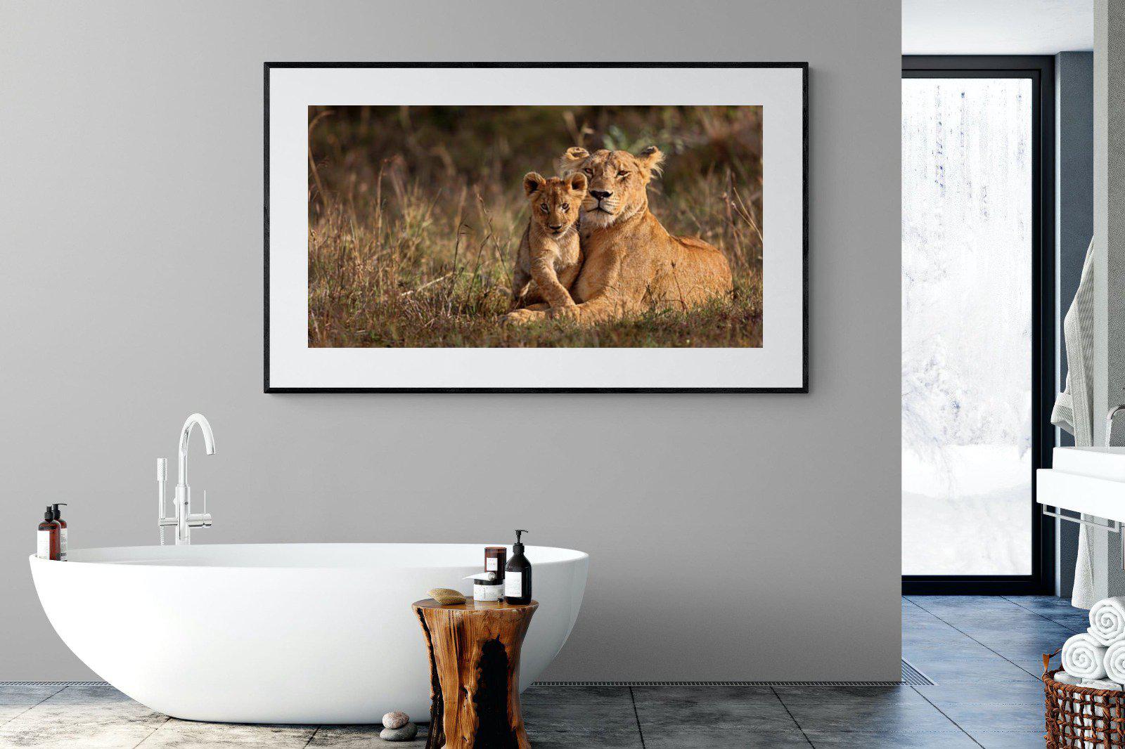 Lioness & Cub-Wall_Art-180 x 110cm-Framed Print-Black-Pixalot